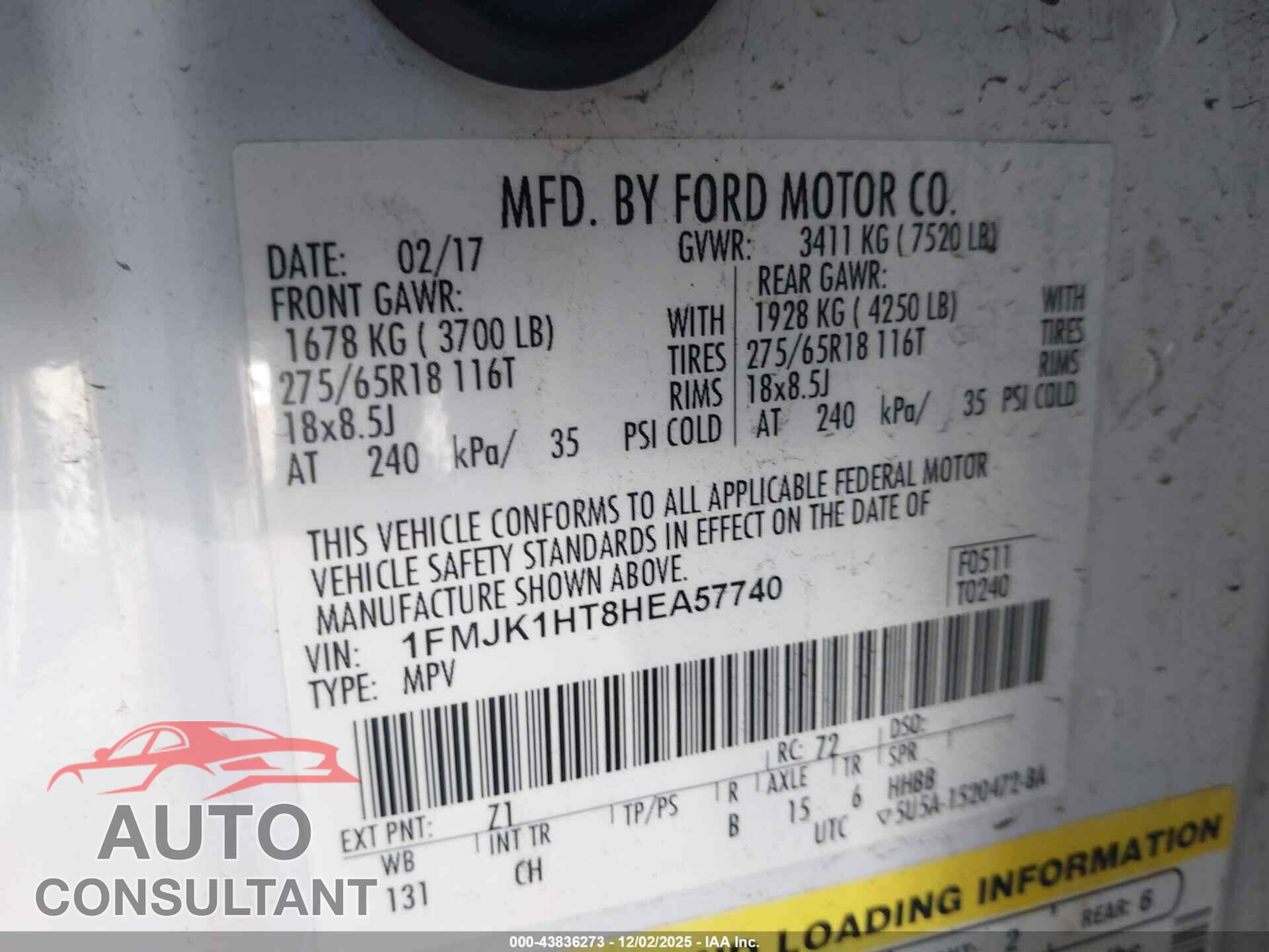 FORD EXPEDITION EL 2017 - 1FMJK1HT8HEA57740