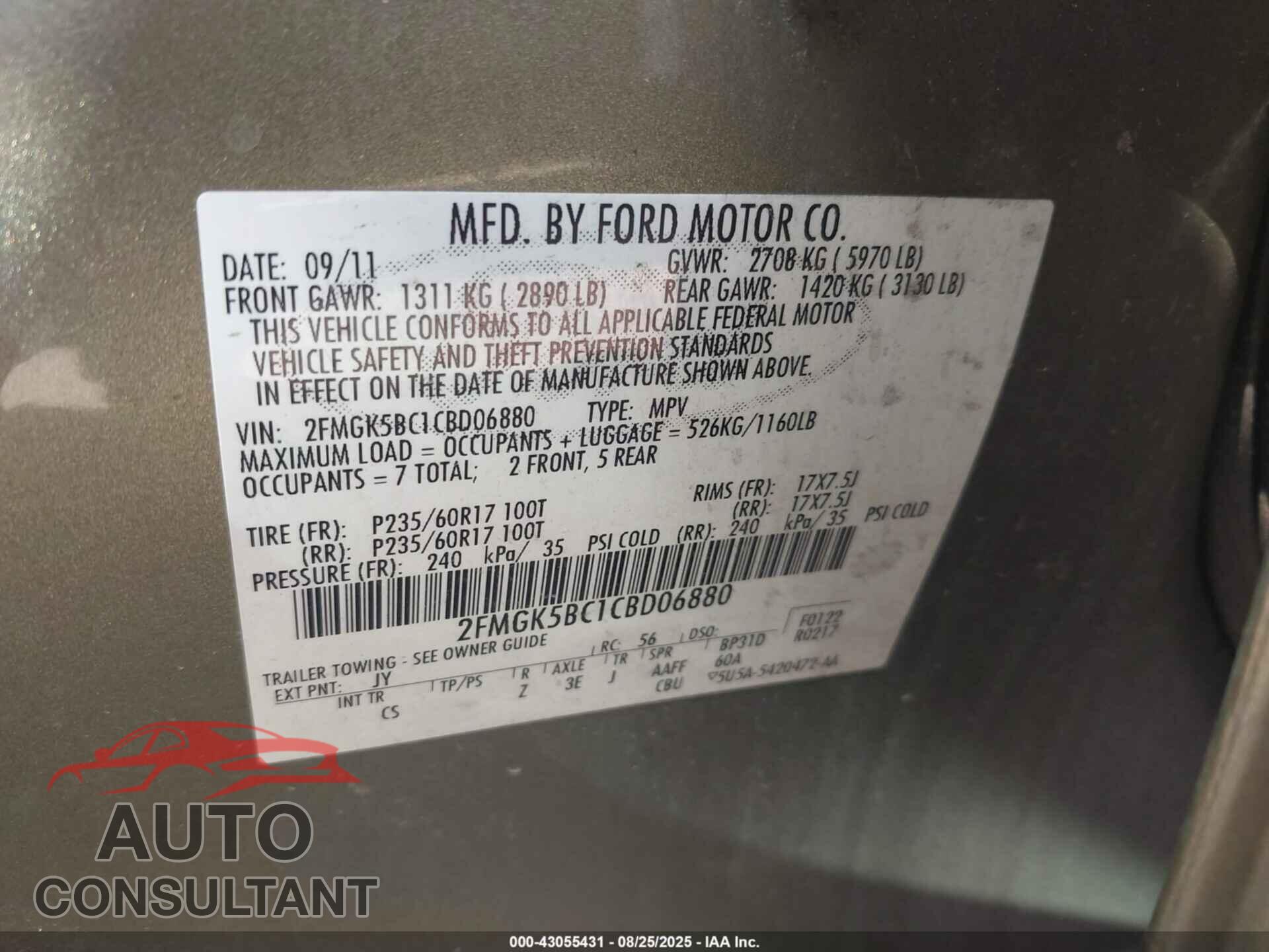 FORD FLEX 2012 - 2FMGK5BC1CBD06880