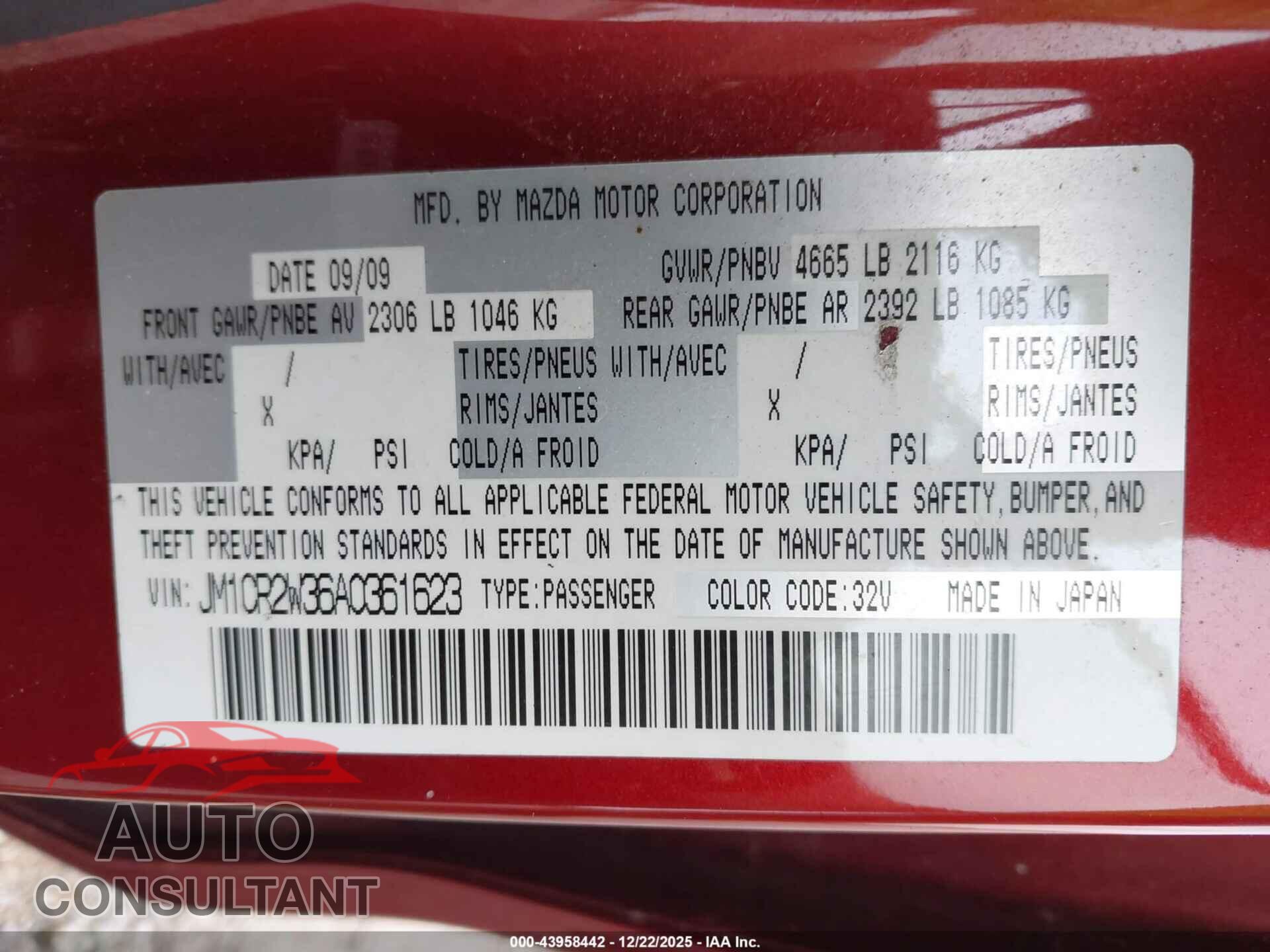 MAZDA 5 2010 - JM1CR2W36A0361623