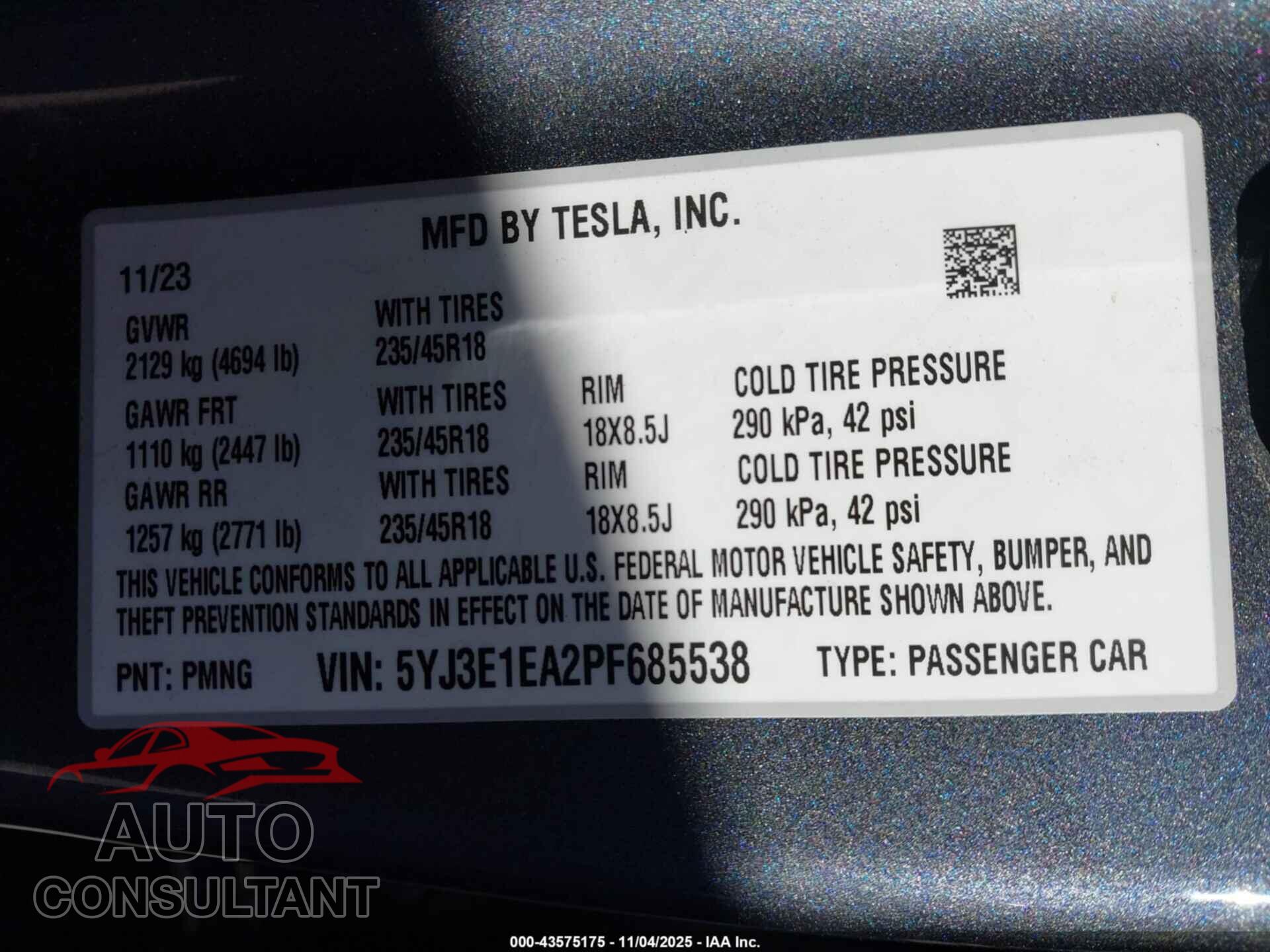 TESLA MODEL 3 2023 - 5YJ3E1EA2PF685538