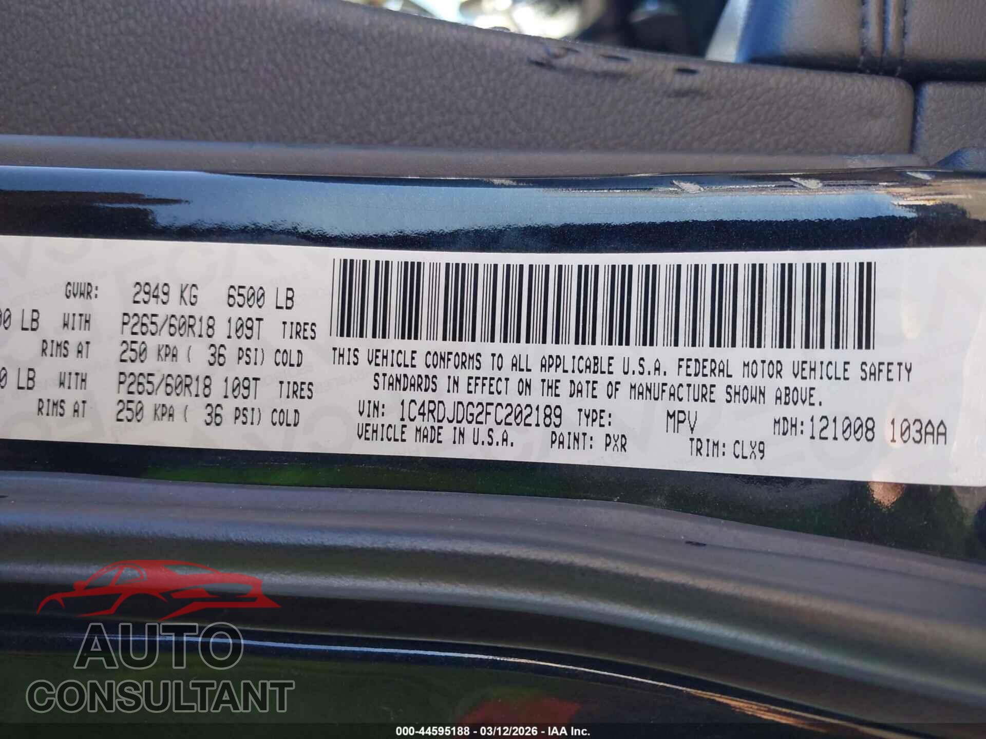DODGE DURANGO 2015 - 1C4RDJDG2FC202189