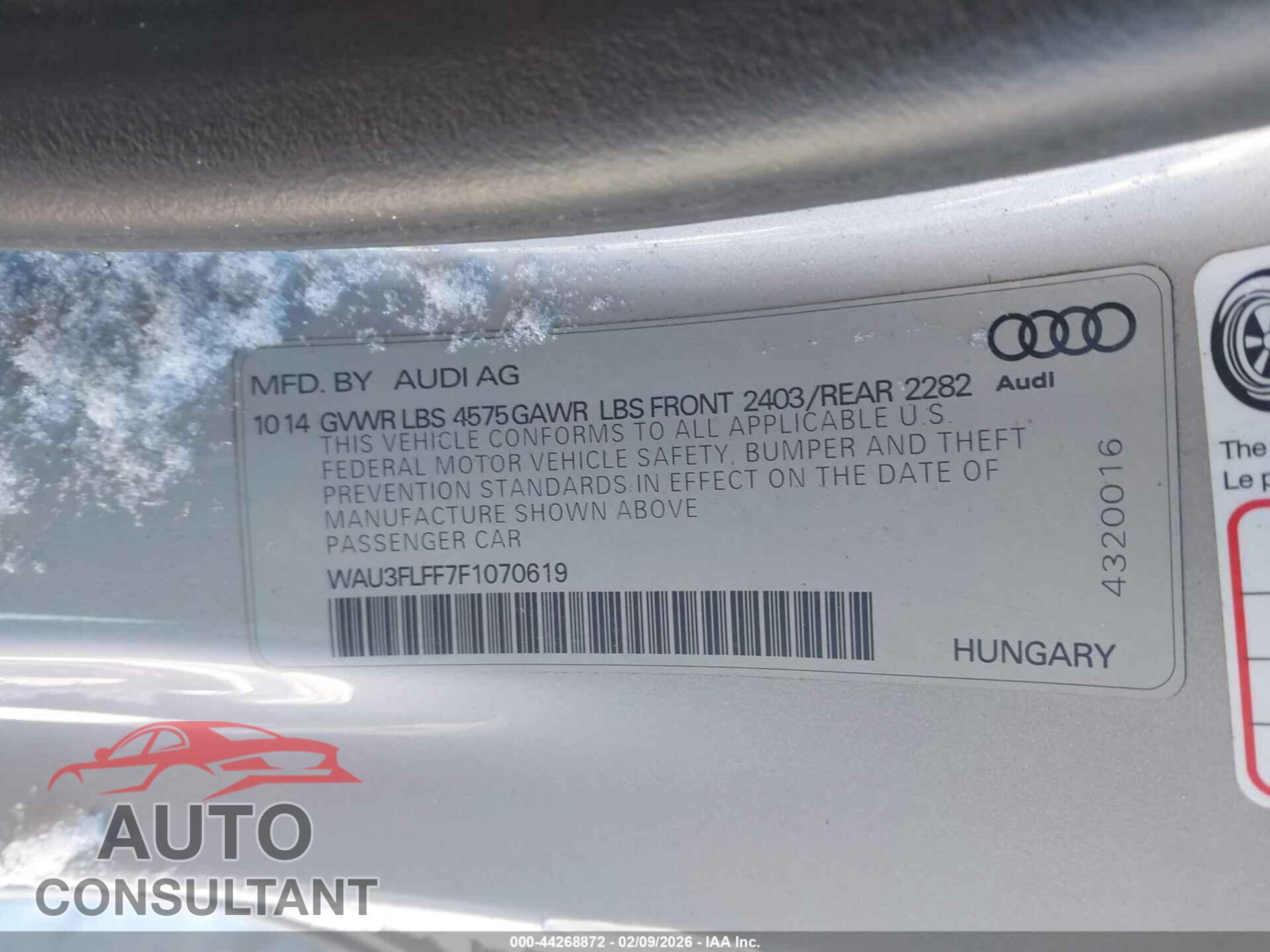 AUDI A3 2015 - WAU3FLFF7F1070619