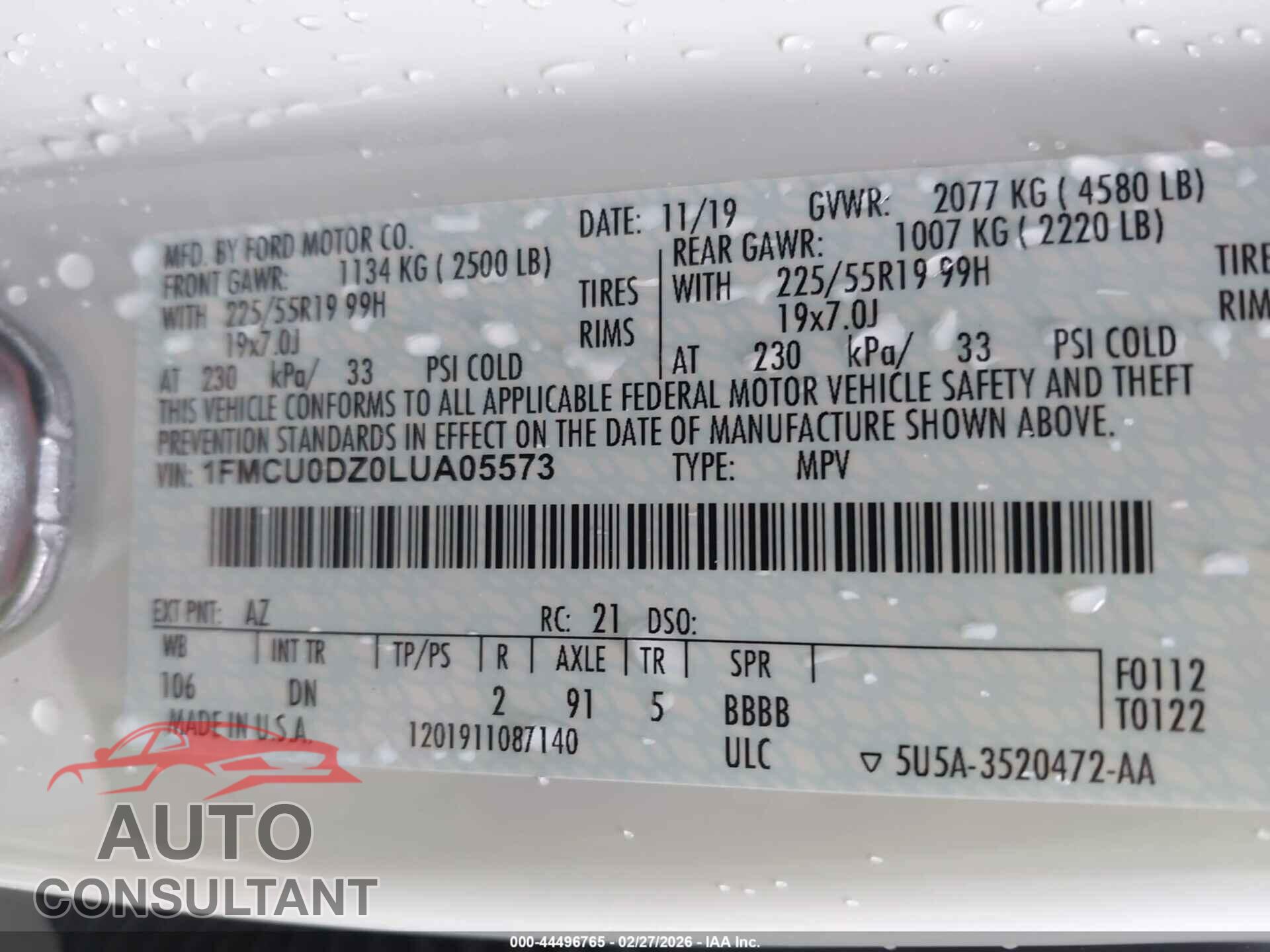 FORD ESCAPE 2020 - 1FMCU0DZ0LUA05573