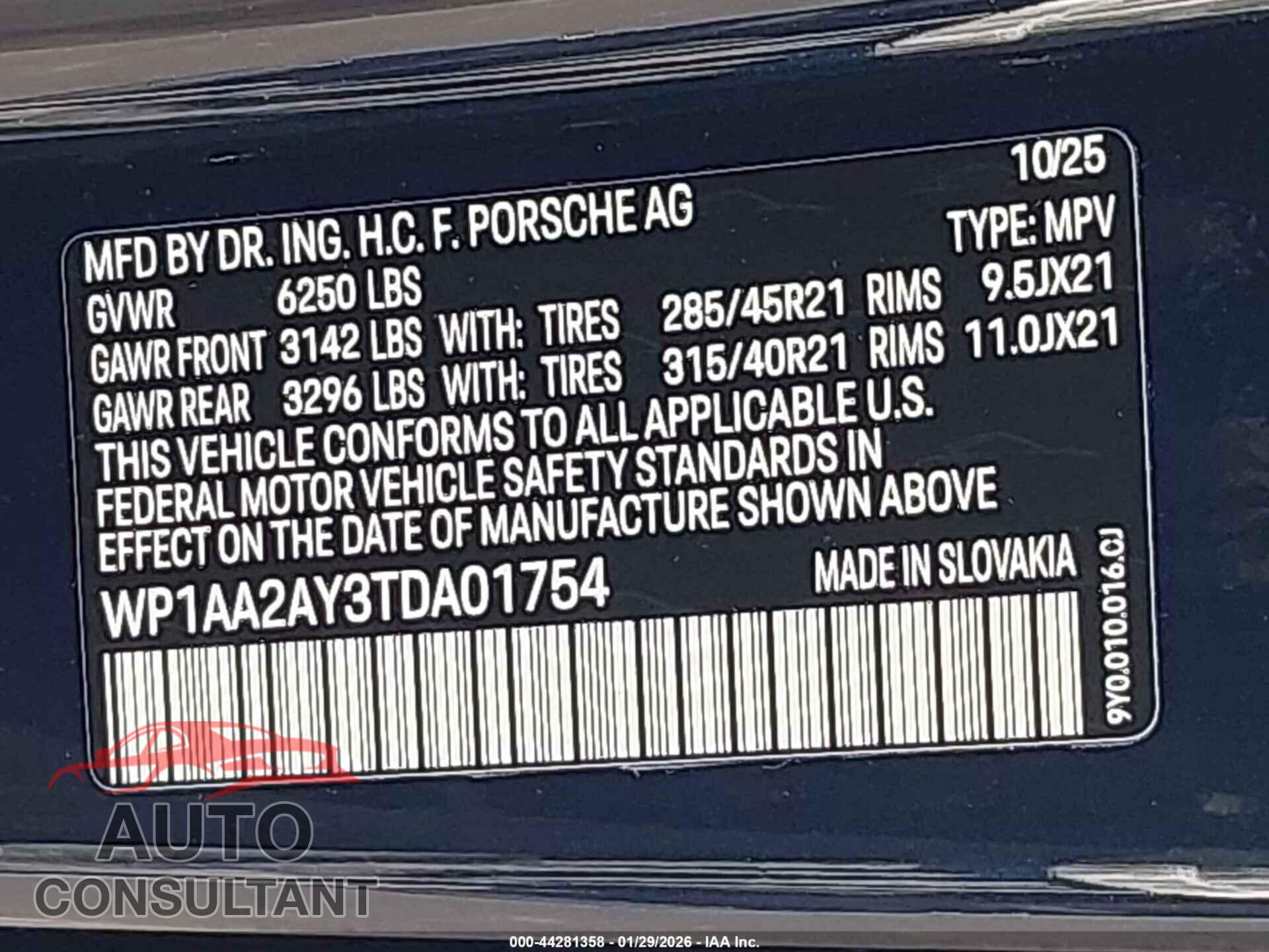 PORSCHE CAYENNE 2026 - WP1AA2AY3TDA01754