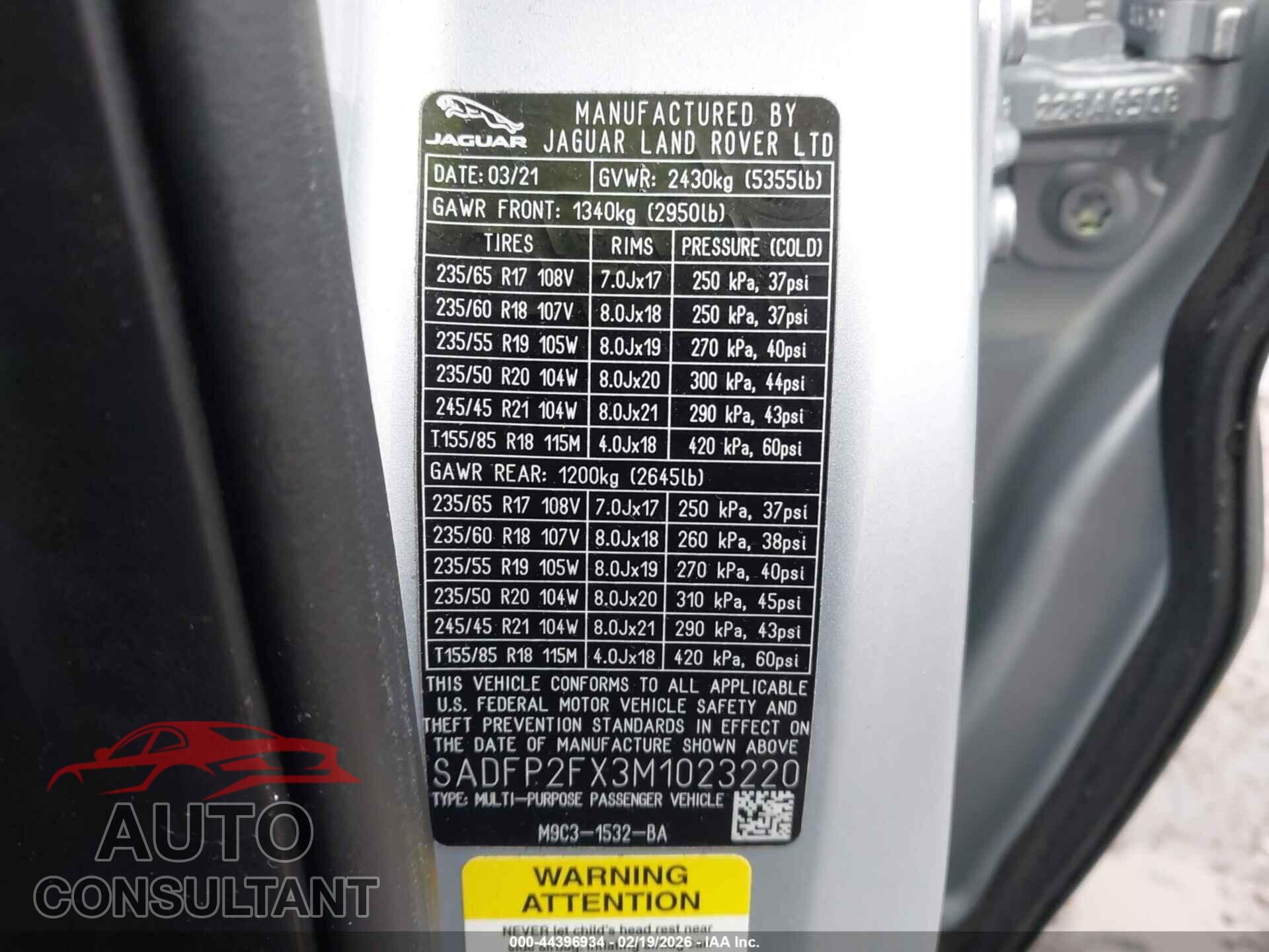 JAGUAR E-PACE 2021 - SADFP2FX3M1023220