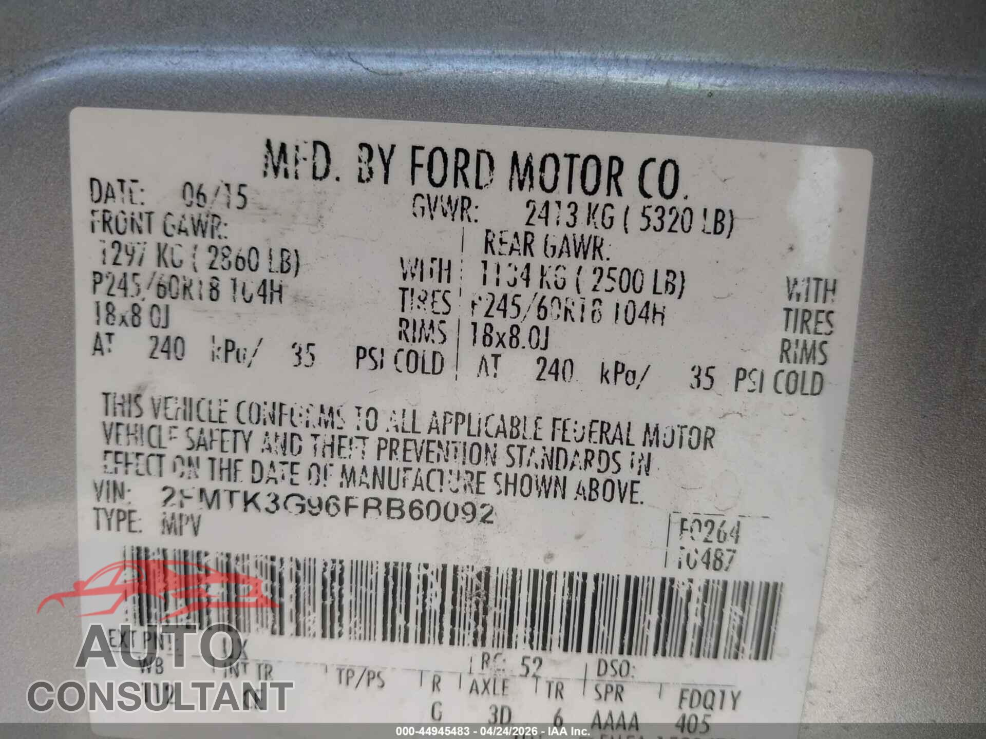 FORD EDGE 2015 - 2FMTK3G96FBB60092