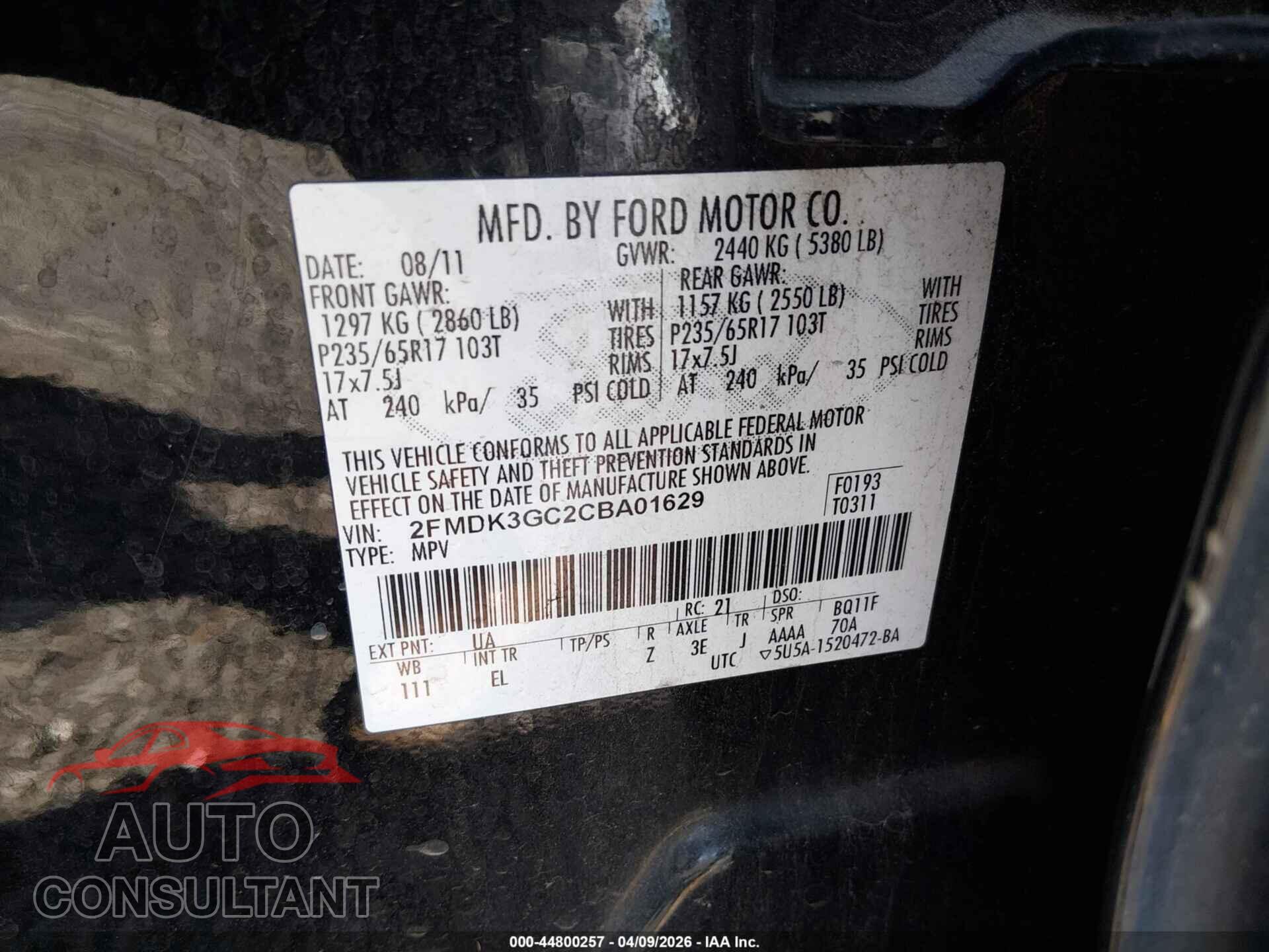 FORD EDGE 2012 - 2FMDK3GC2CBA01629