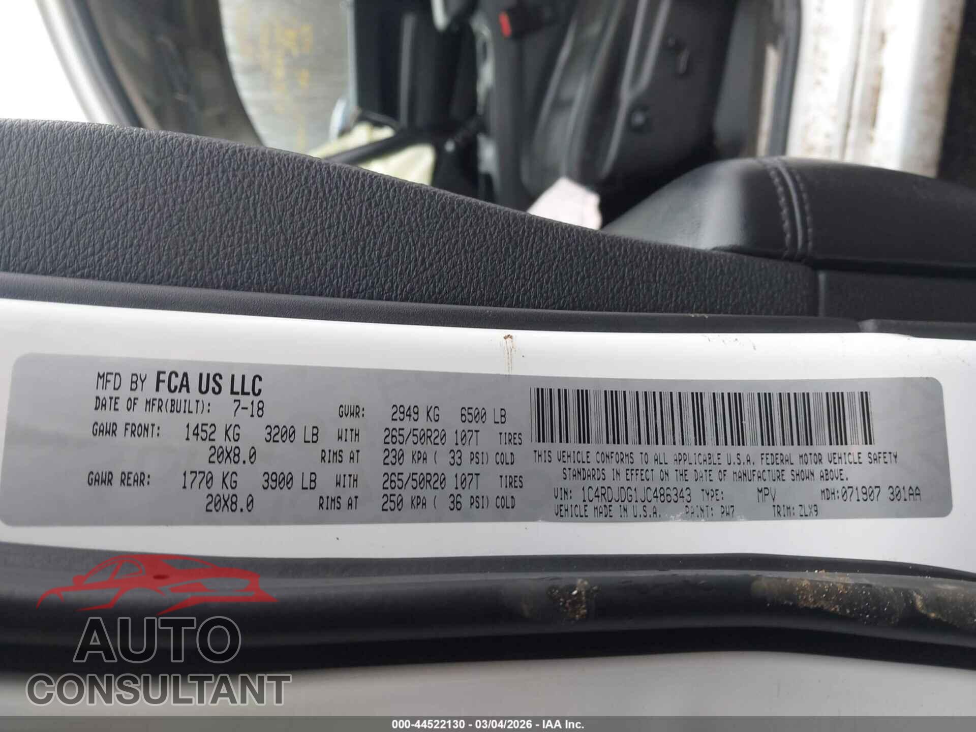 DODGE DURANGO 2018 - 1C4RDJDG1JC486343