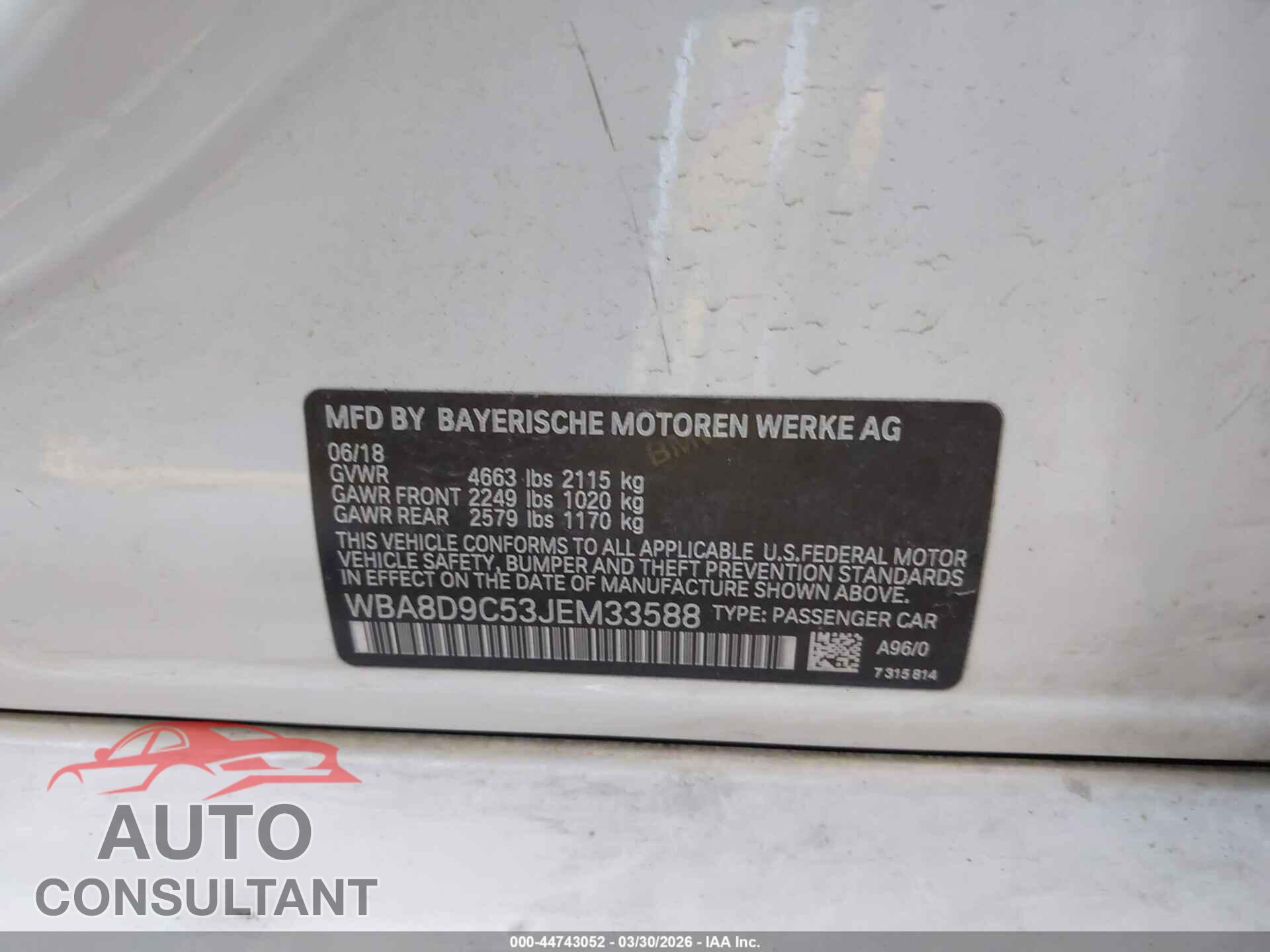 BMW 330I 2018 - WBA8D9C53JEM33588