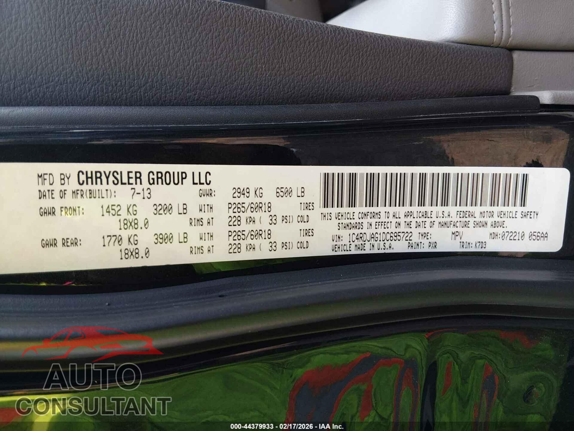 DODGE DURANGO 2013 - 1C4RDJAG1DC695722