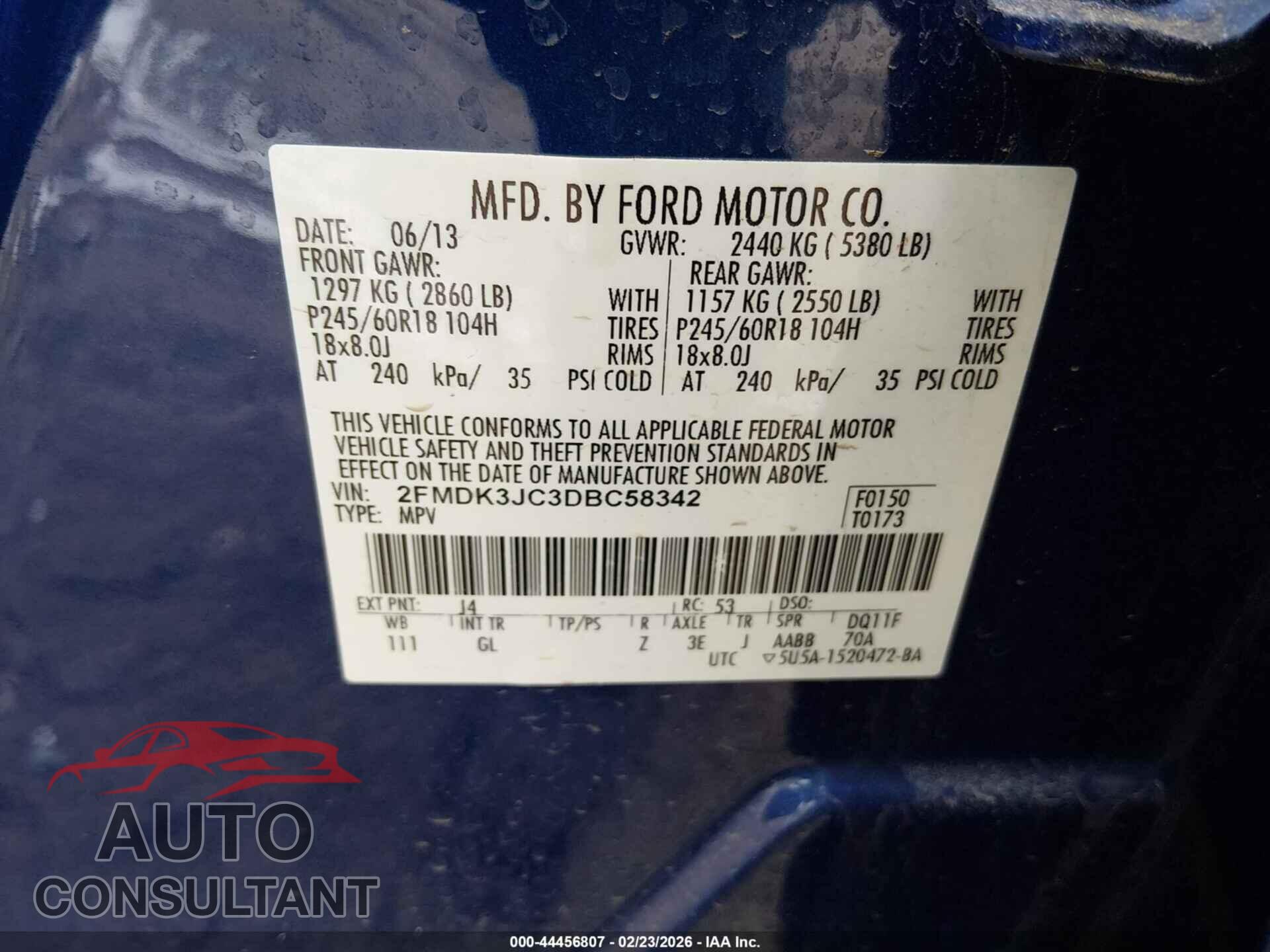 FORD EDGE 2013 - 2FMDK3JC3DBC58342