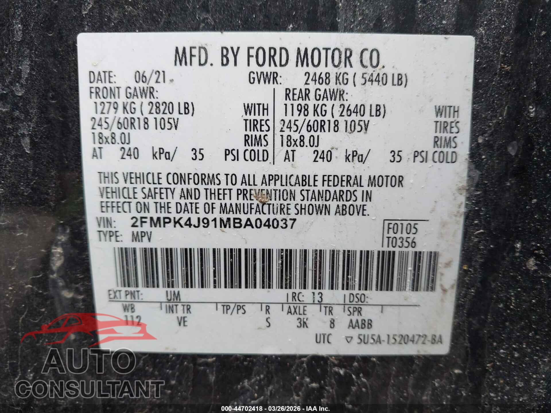 FORD EDGE 2021 - 2FMPK4J91MBA04037