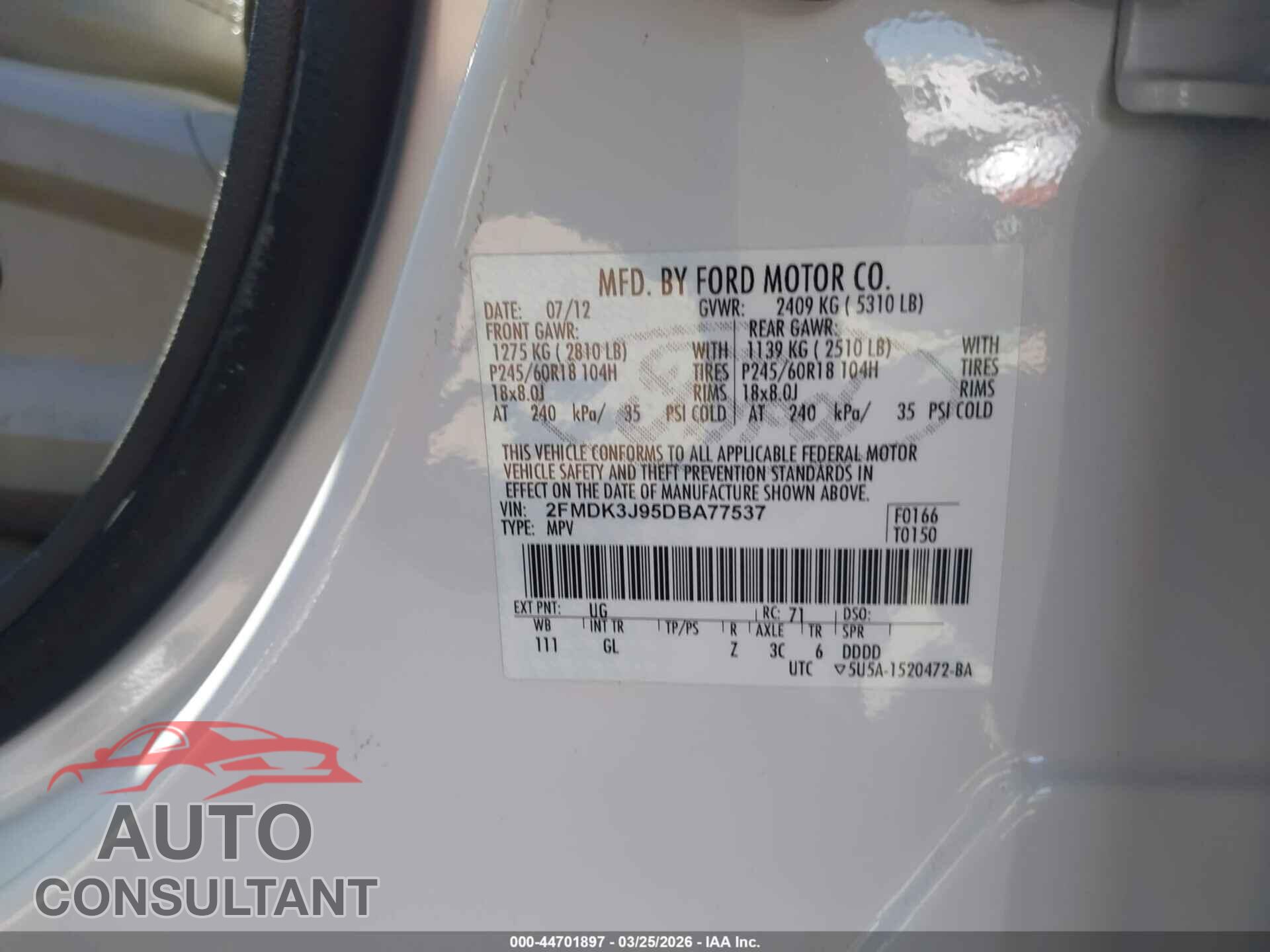 FORD EDGE 2013 - 2FMDK3J95DBA77537