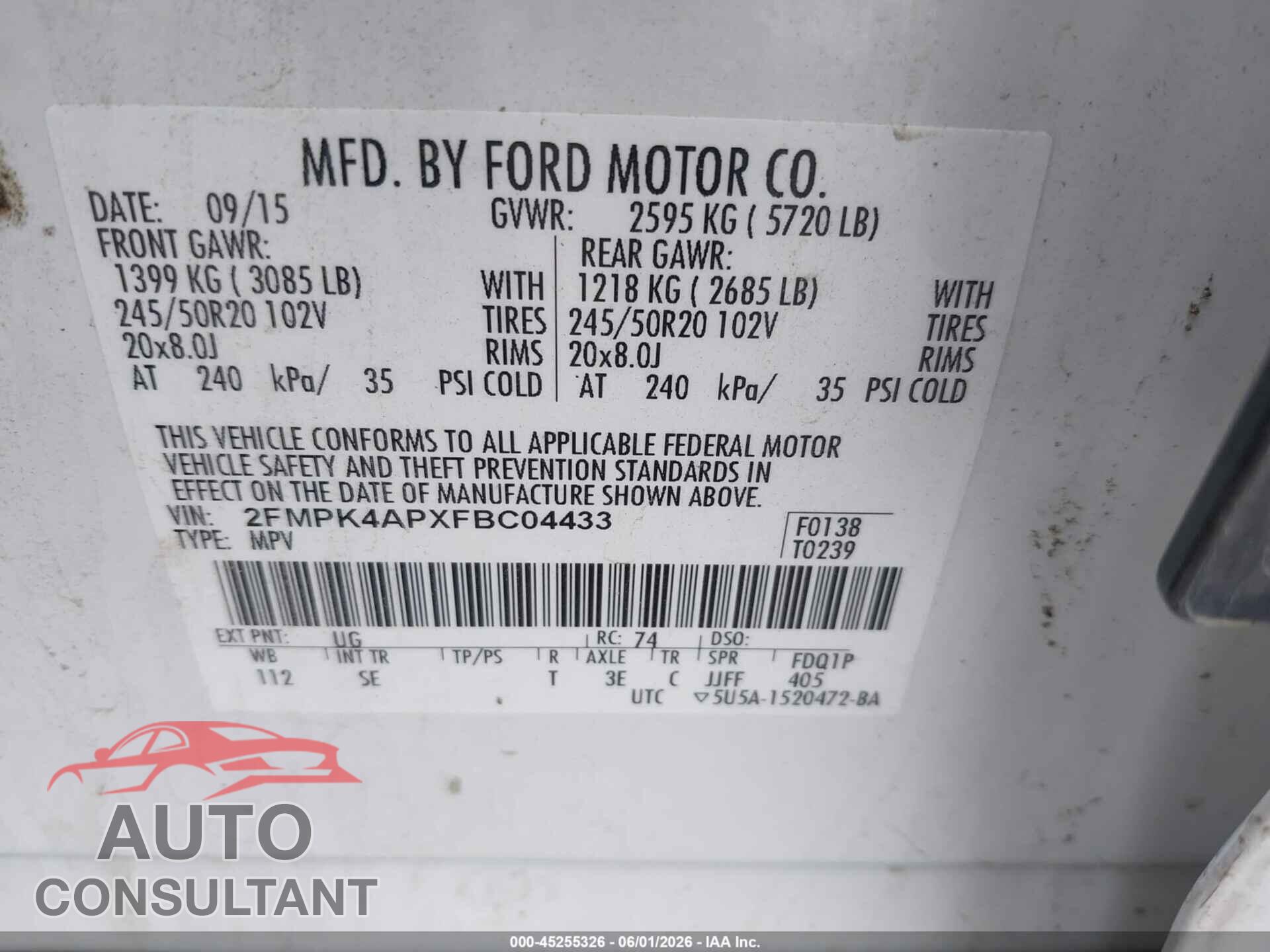 FORD EDGE 2015 - 2FMPK4APXFBC04433