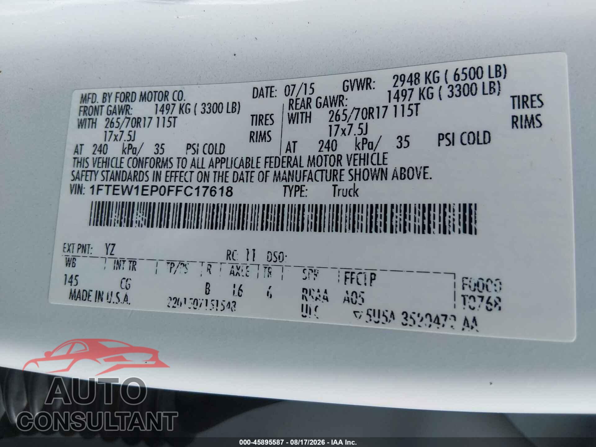 FORD F-150 2015 - 1FTEW1EP0FFC17618