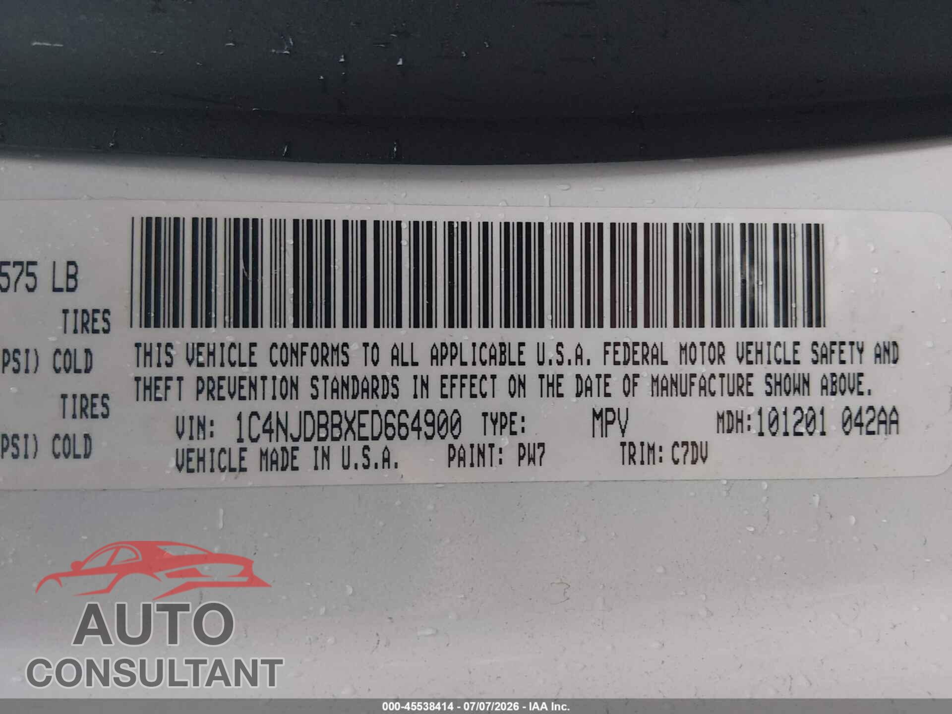JEEP COMPASS 2014 - 1C4NJDBBXED664900