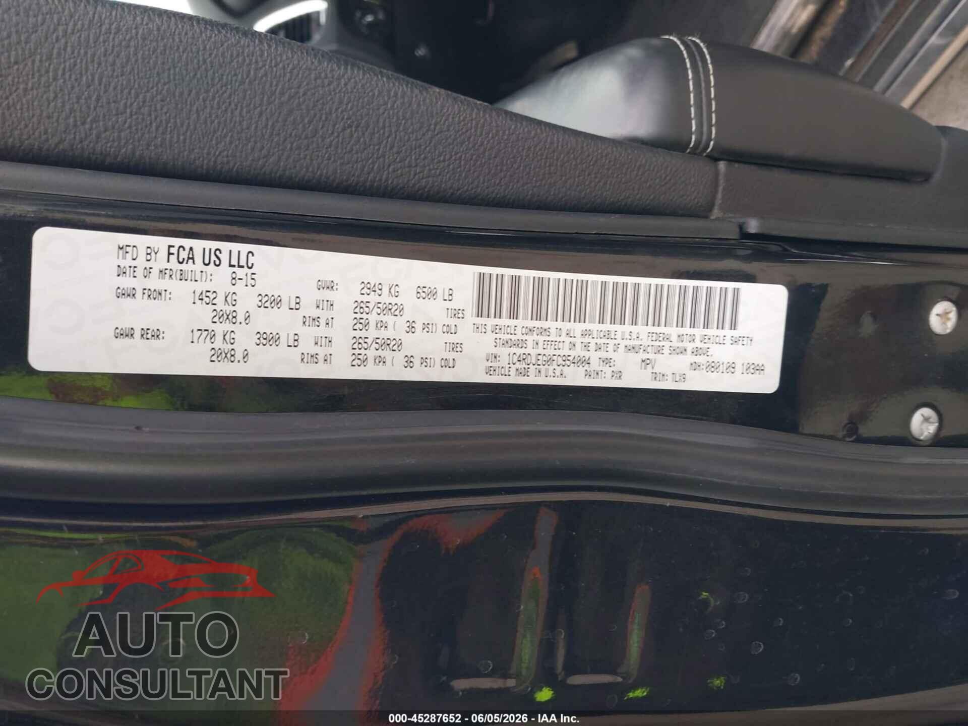 DODGE DURANGO 2015 - 1C4RDJEG0FC954004