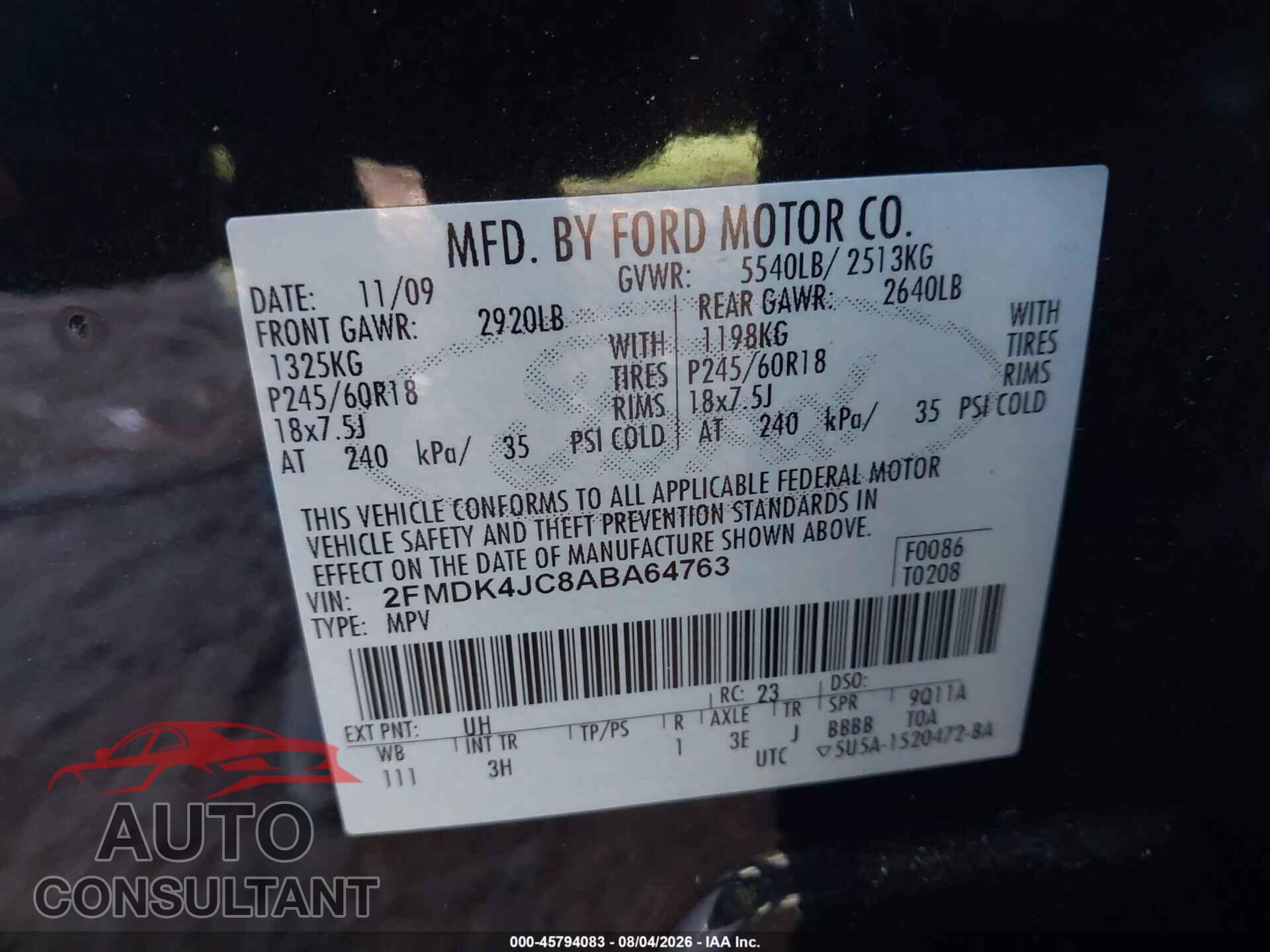 FORD EDGE 2010 - 2FMDK4JC8ABA64763