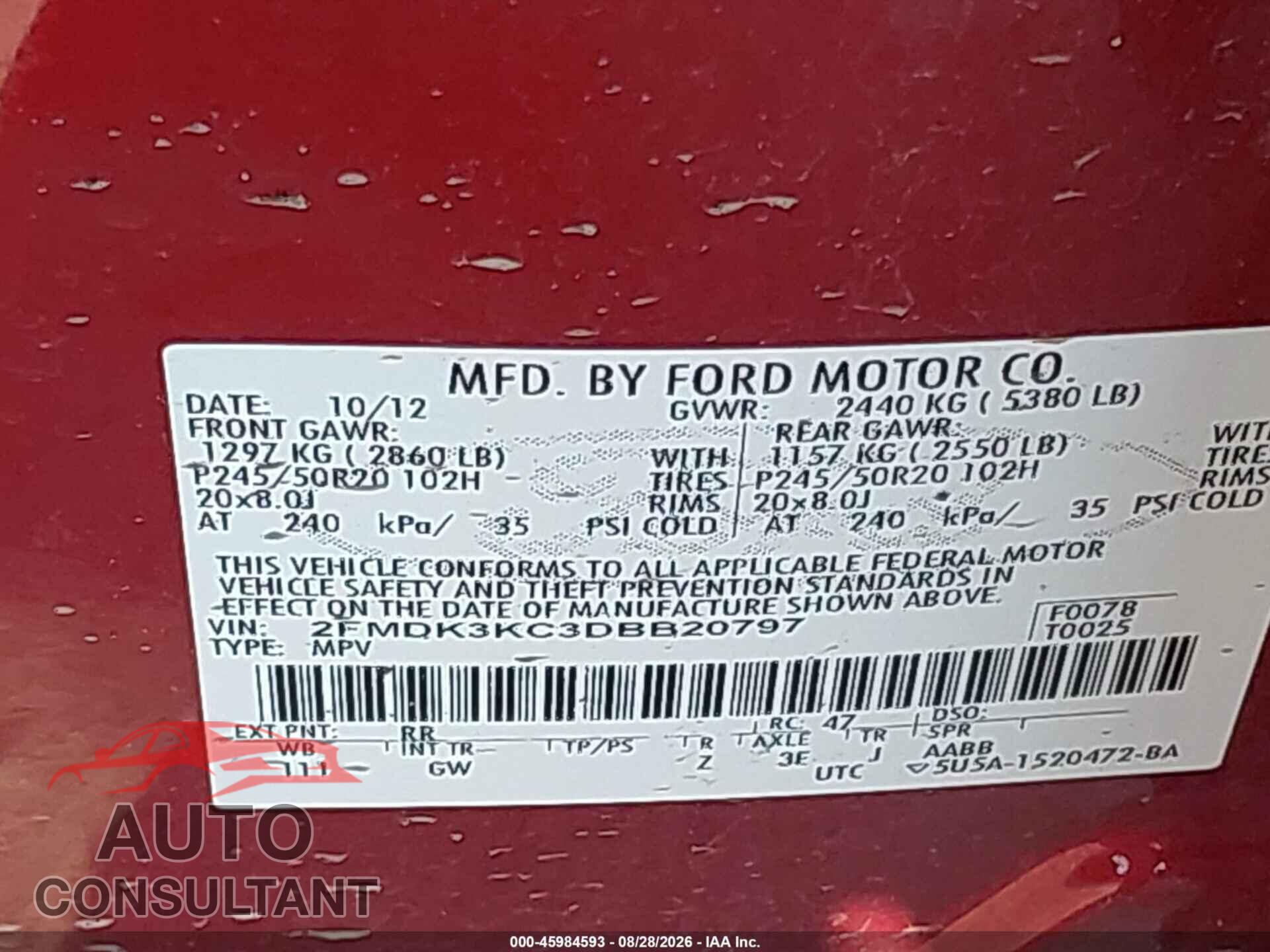 FORD EDGE 2013 - 2FMDK3KC3DBB20797