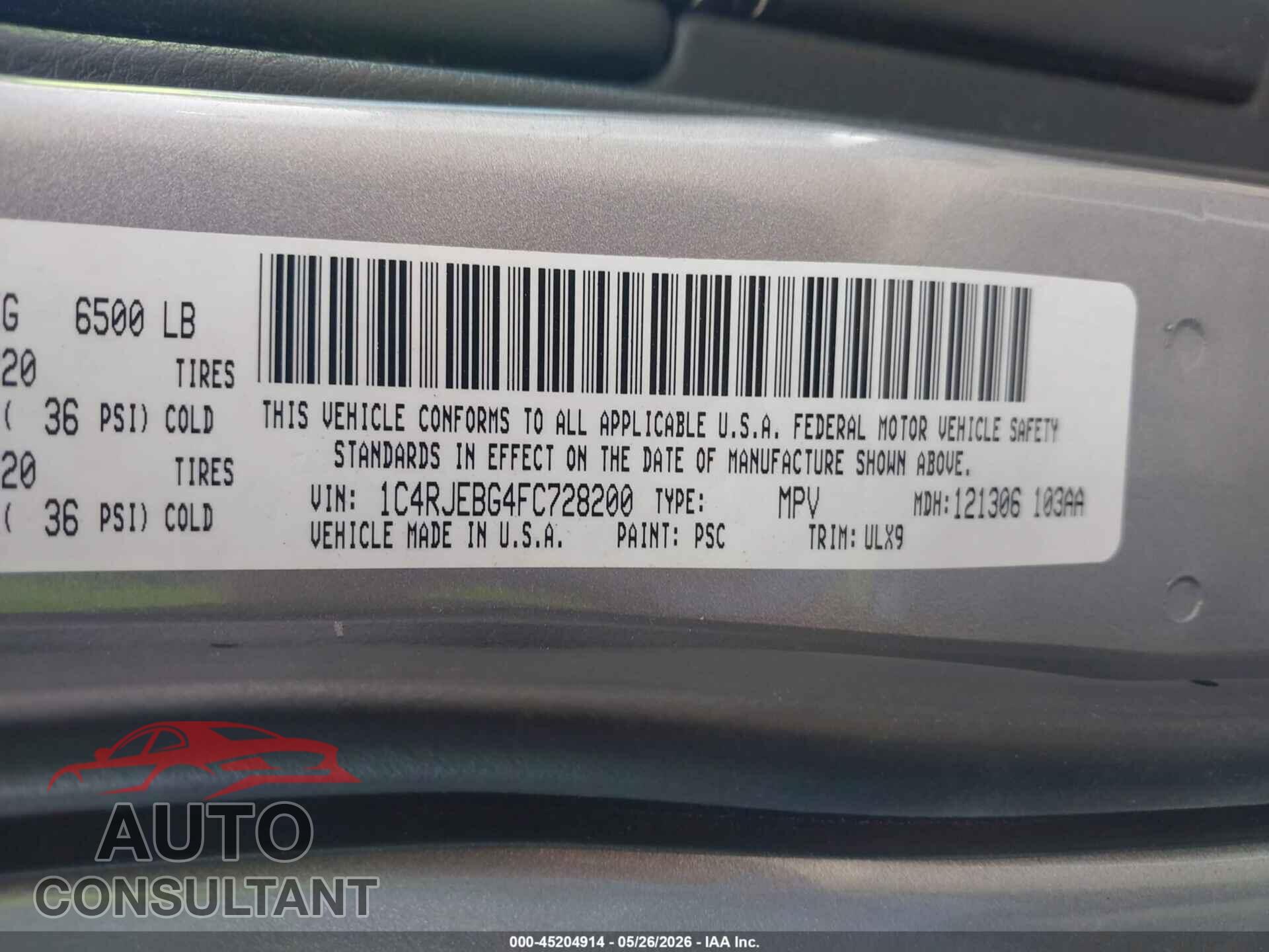 JEEP GRAND CHEROKEE 2015 - 1C4RJEBG4FC728200