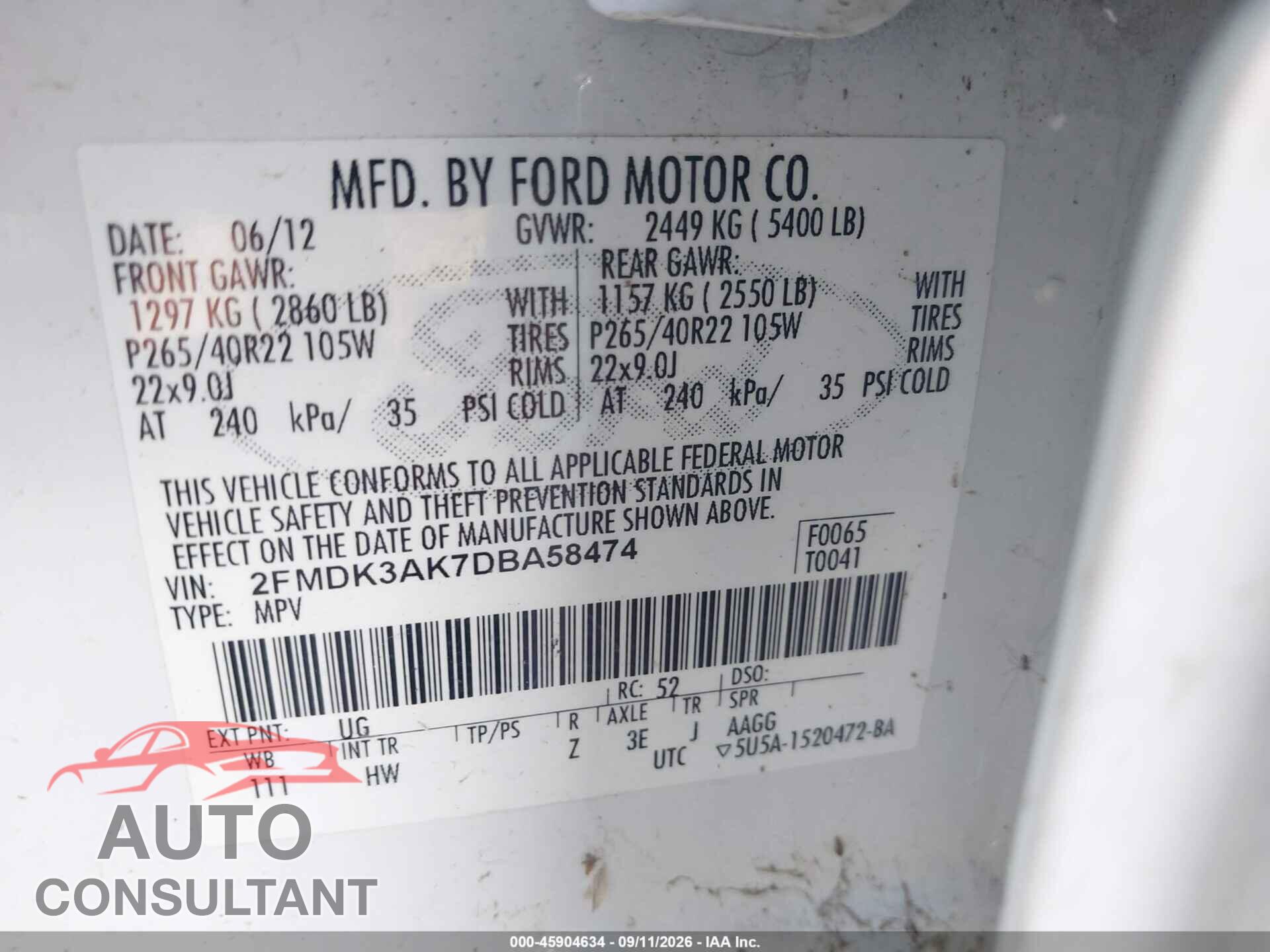 FORD EDGE 2013 - 2FMDK3AK7DBA58474