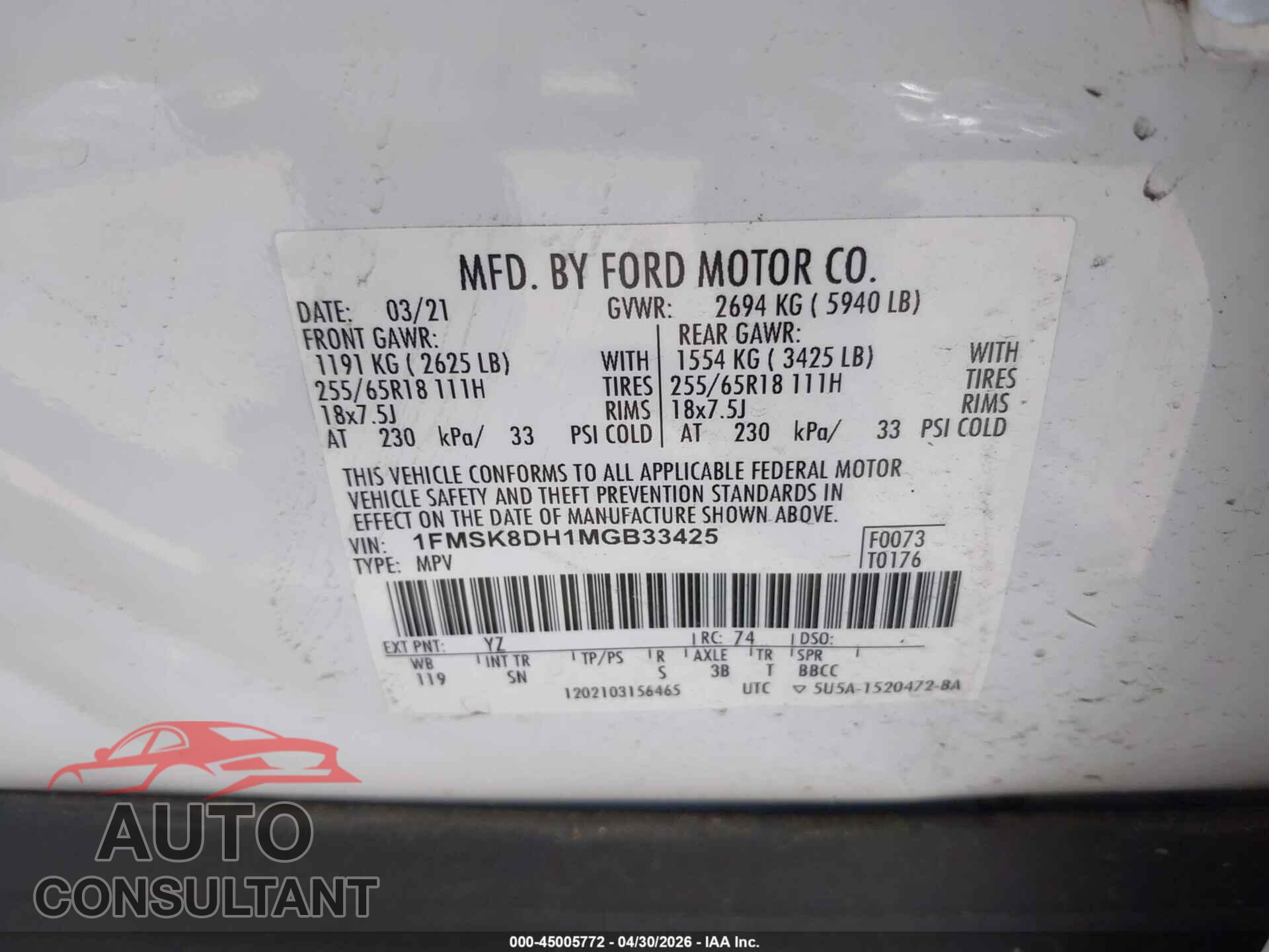 FORD EXPLORER 2021 - 1FMSK8DH1MGB33425
