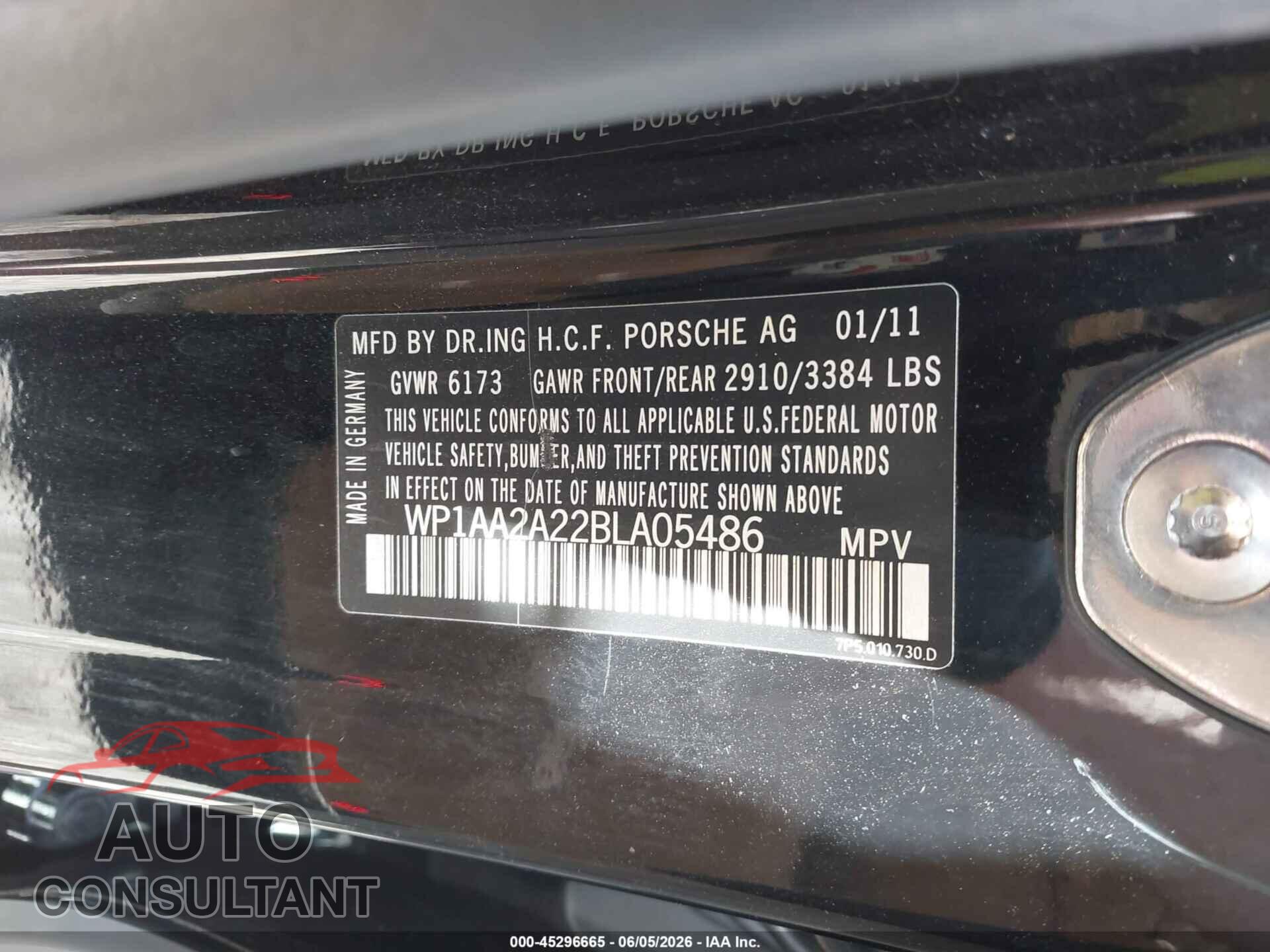 PORSCHE CAYENNE 2011 - WP1AA2A22BLA05486