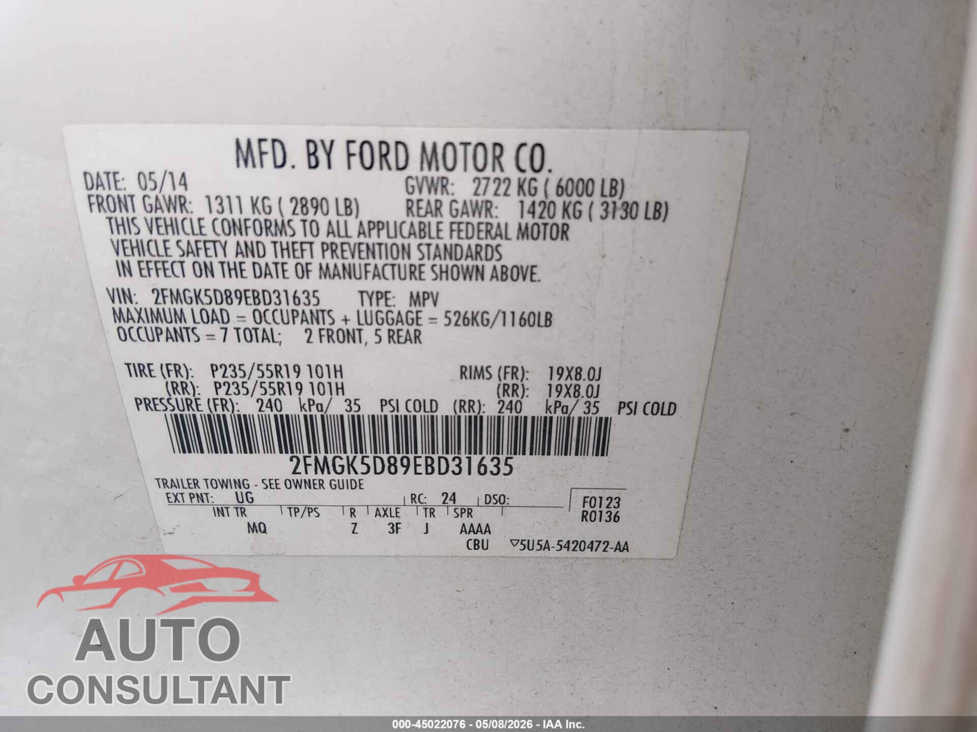 FORD FLEX 2014 - 2FMGK5D89EBD31635