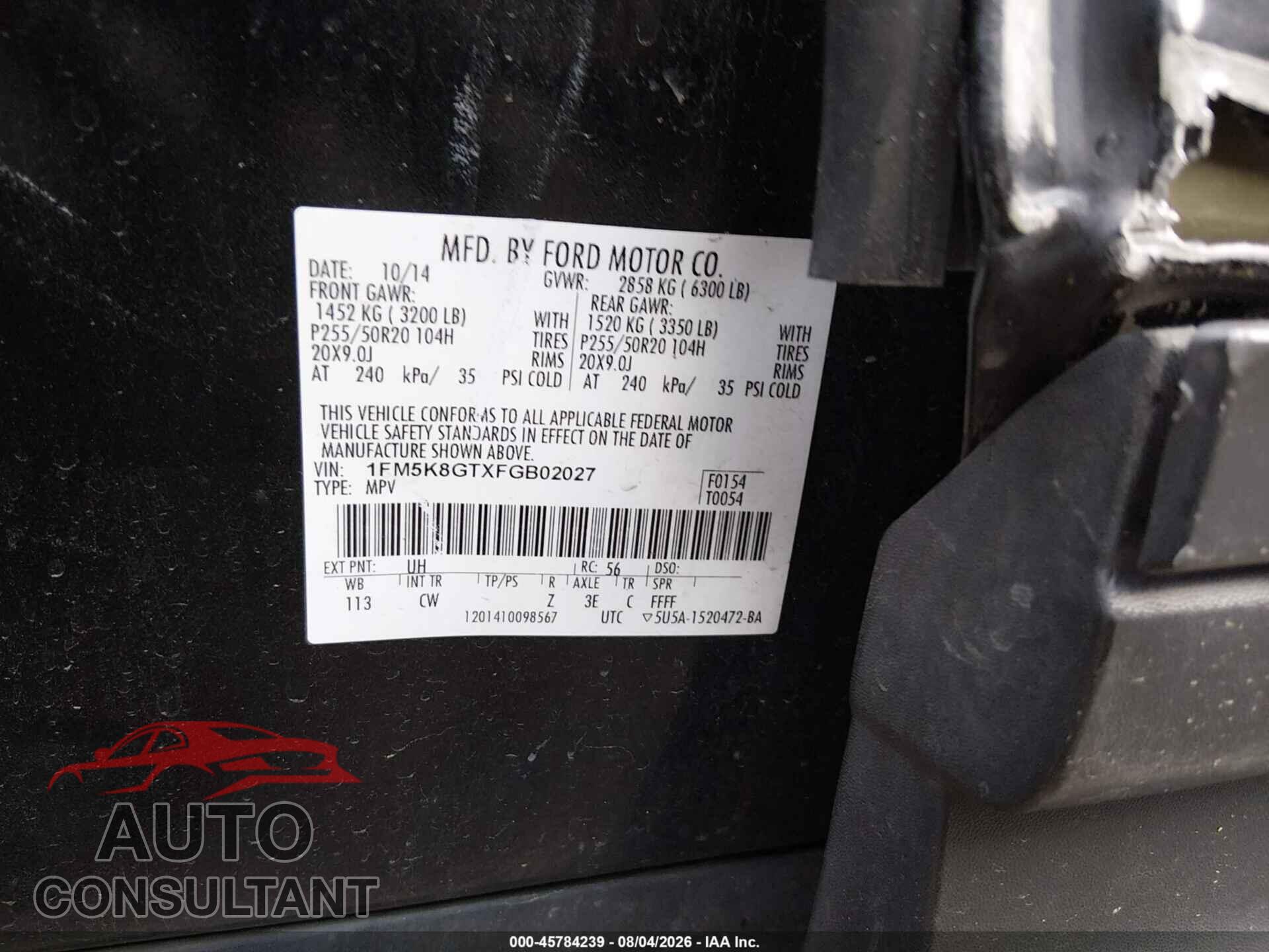 FORD EXPLORER 2015 - 1FM5K8GTXFGB02027