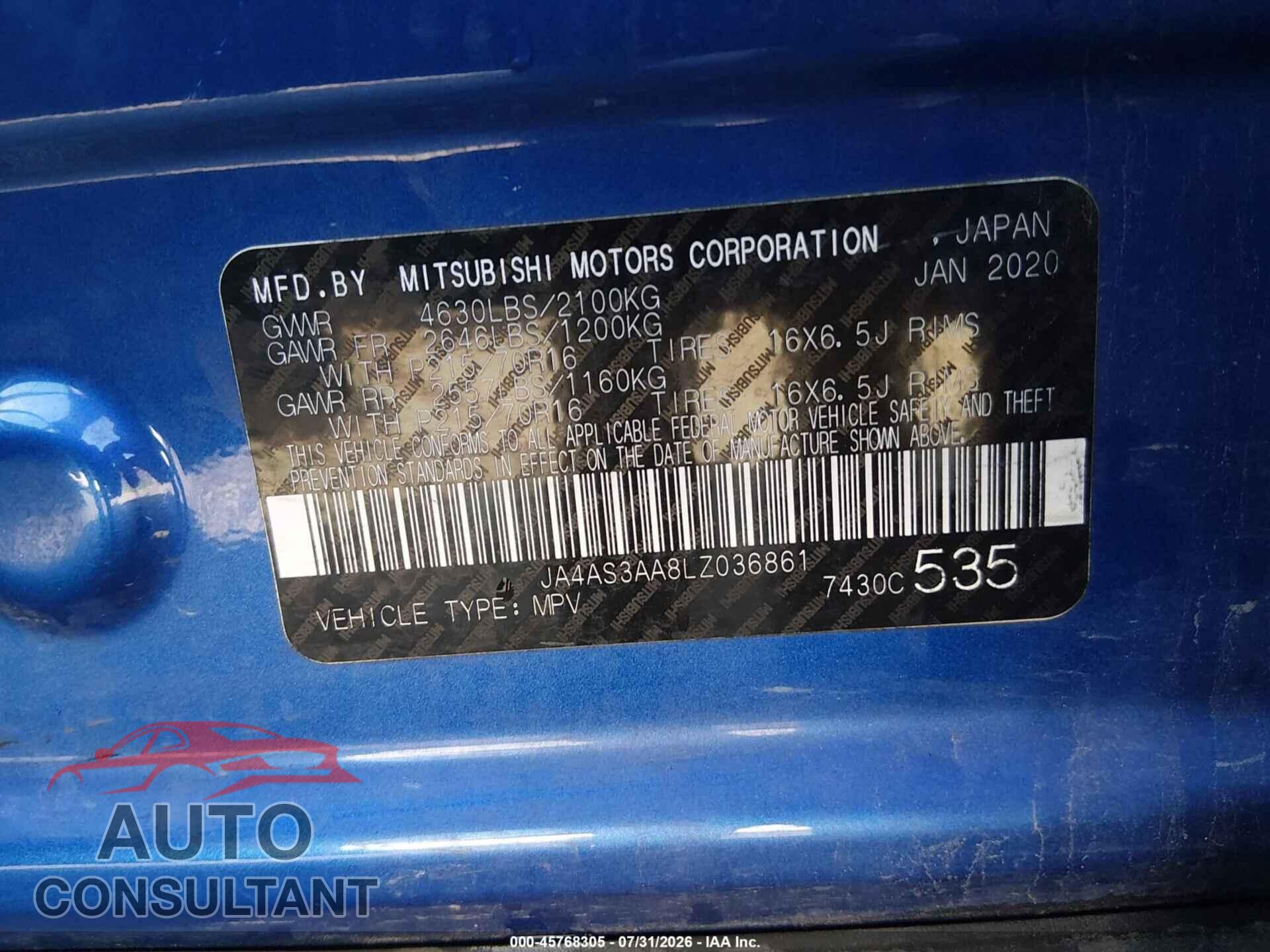 MITSUBISHI ECLIPSE CROSS 2020 - JA4AS3AA8LZ036861