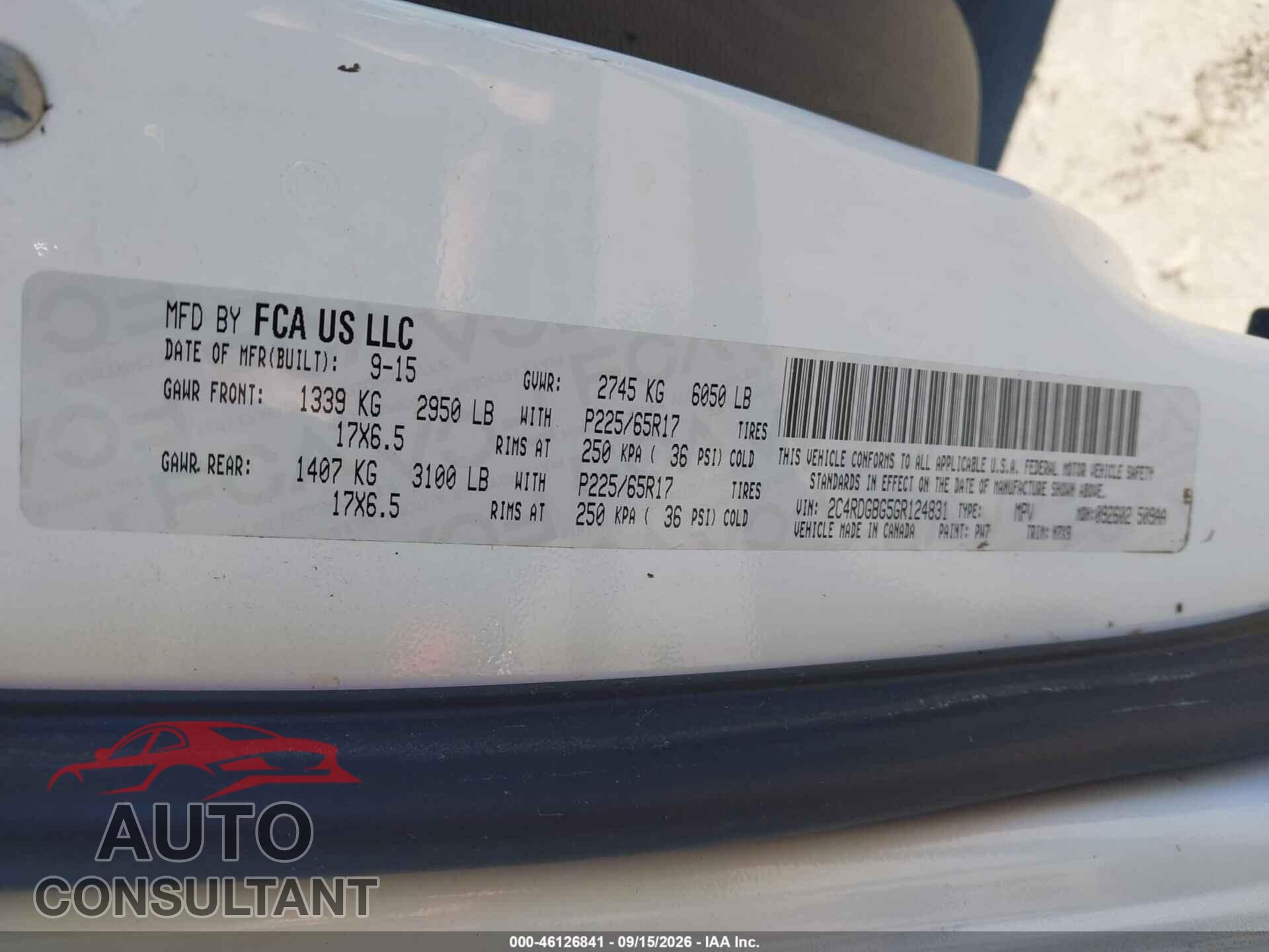 DODGE GRAND CARAVAN 2016 - 2C4RDGBG5GR124831