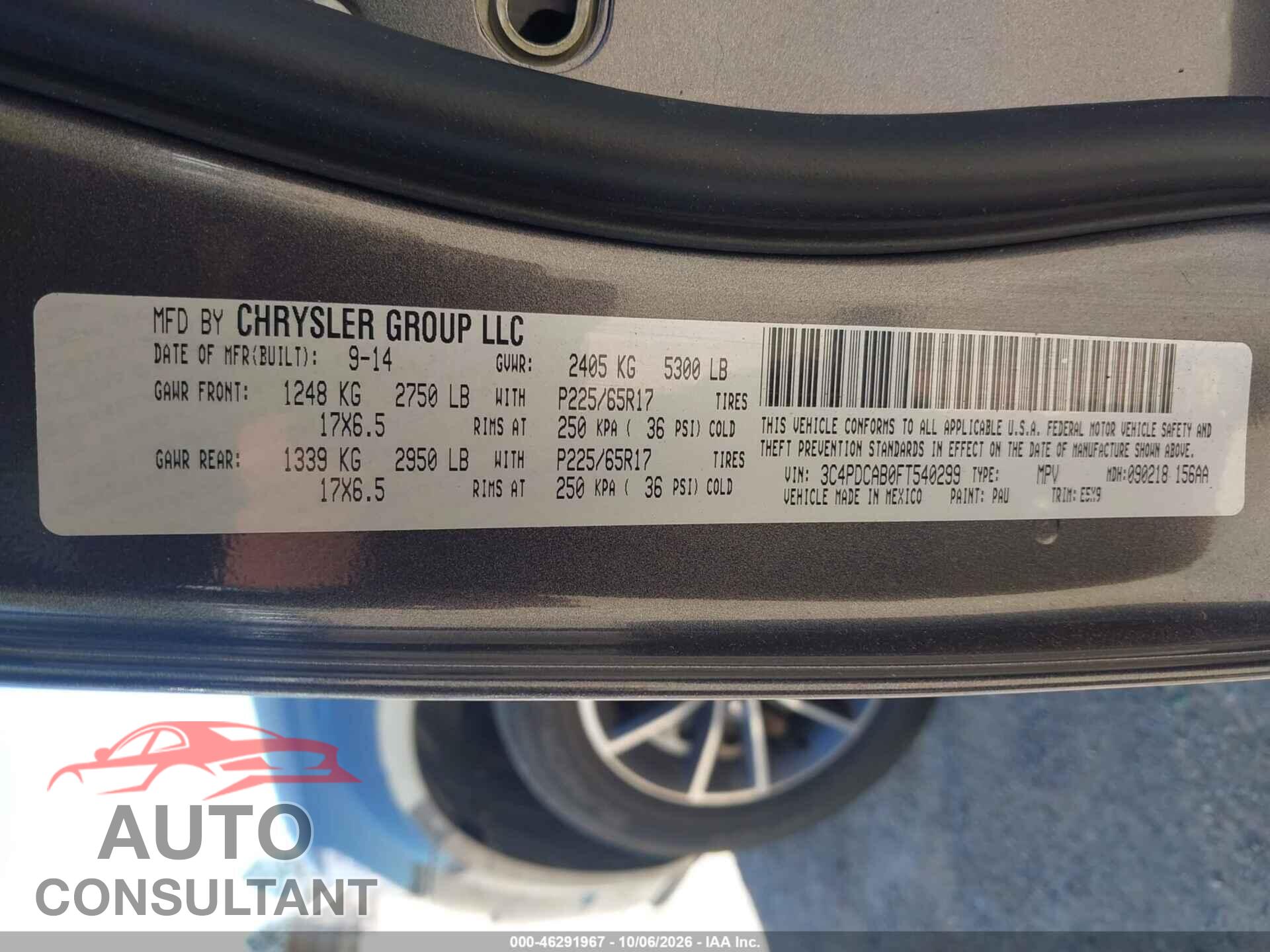 DODGE JOURNEY 2015 - 3C4PDCAB0FT540299
