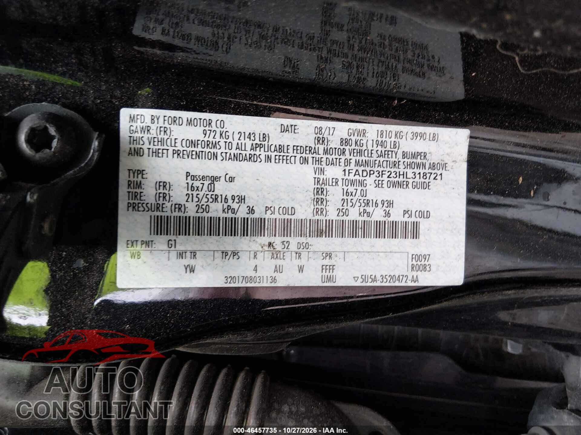 FORD FOCUS 2017 - 1FADP3F23HL318721