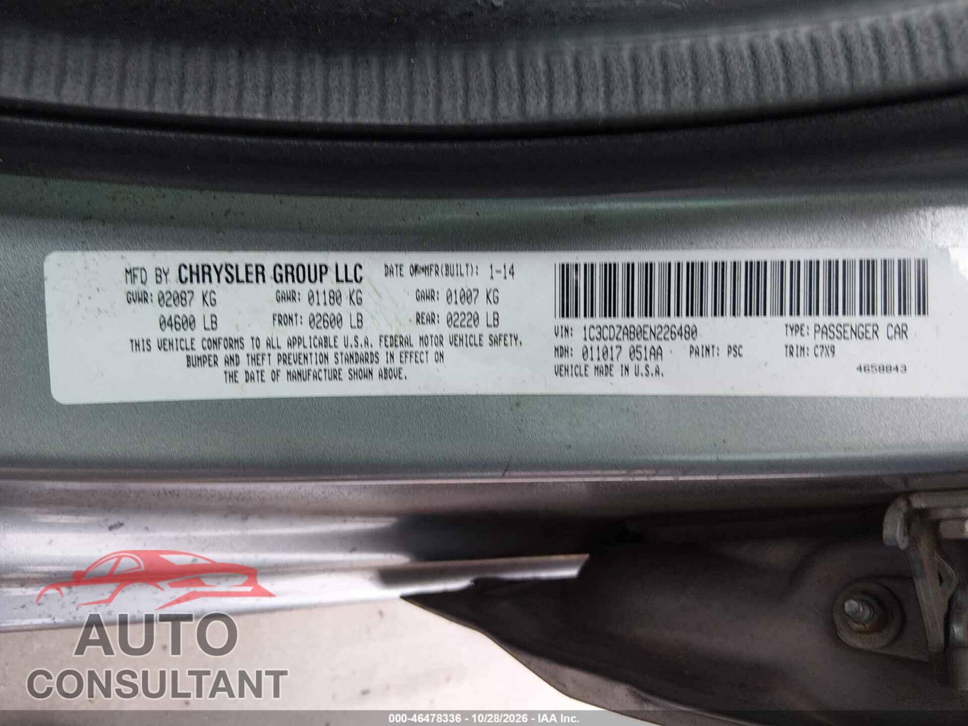 DODGE AVENGER 2014 - 1C3CDZAB0EN226480