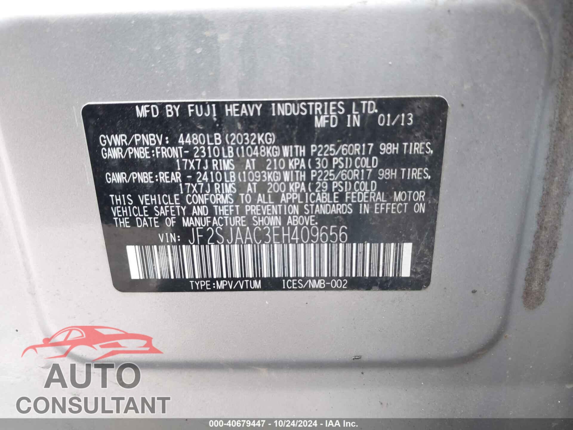 SUBARU FORESTER 2014 - JF2SJAAC3EH409656