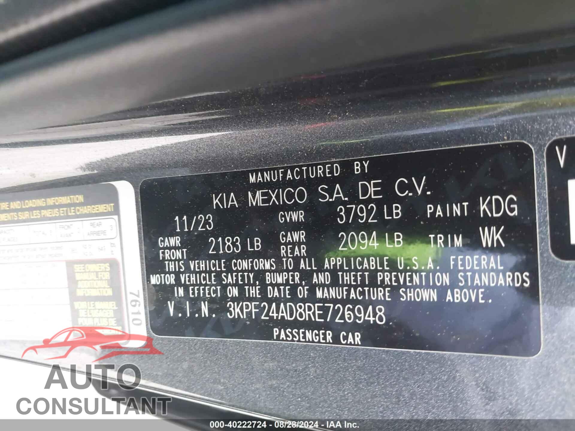 KIA FORTE 2024 - 3KPF24AD8RE726948