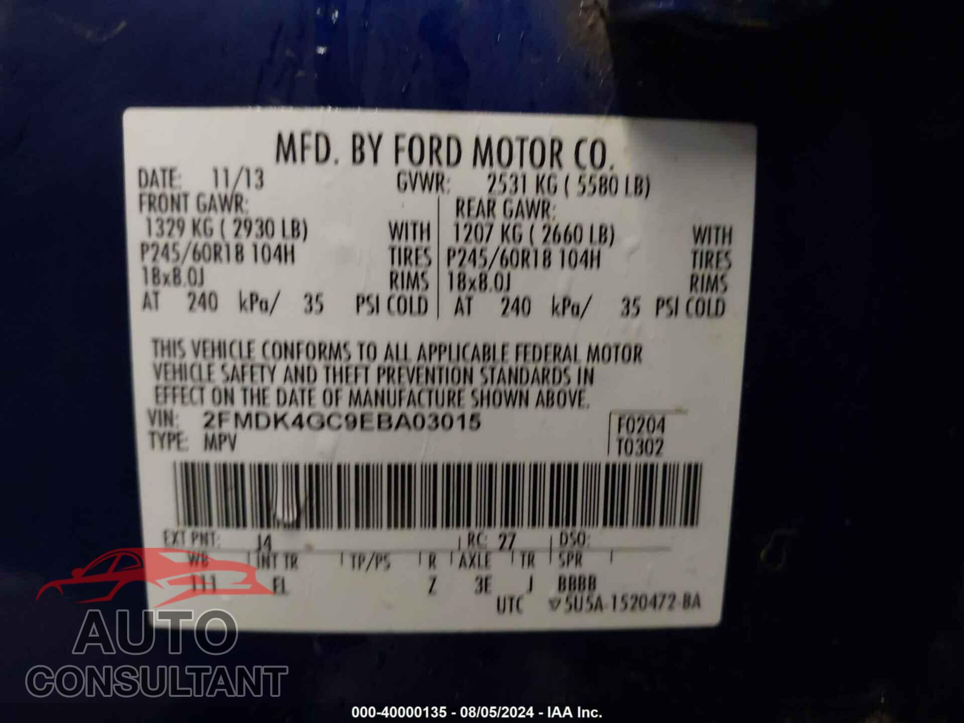 FORD EDGE 2014 - 2FMDK4GC9EBA03015