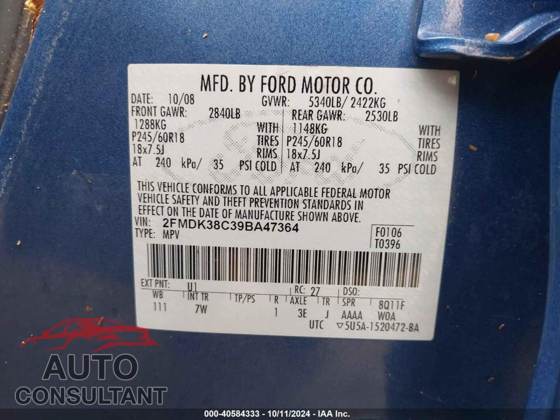 FORD EDGE 2009 - 2FMDK38C39BA47364