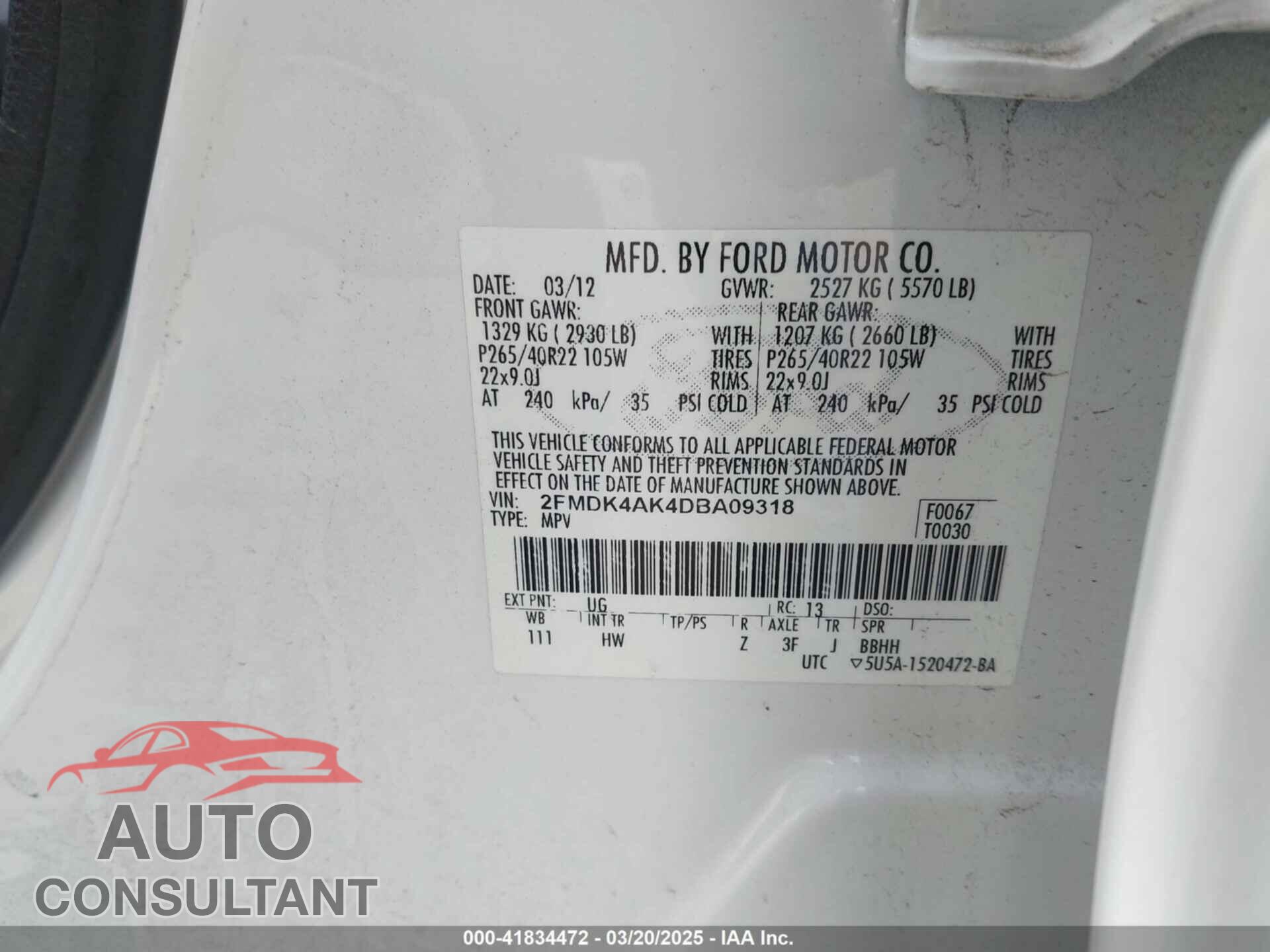 FORD EDGE 2013 - 2FMDK4AK4DBA09318