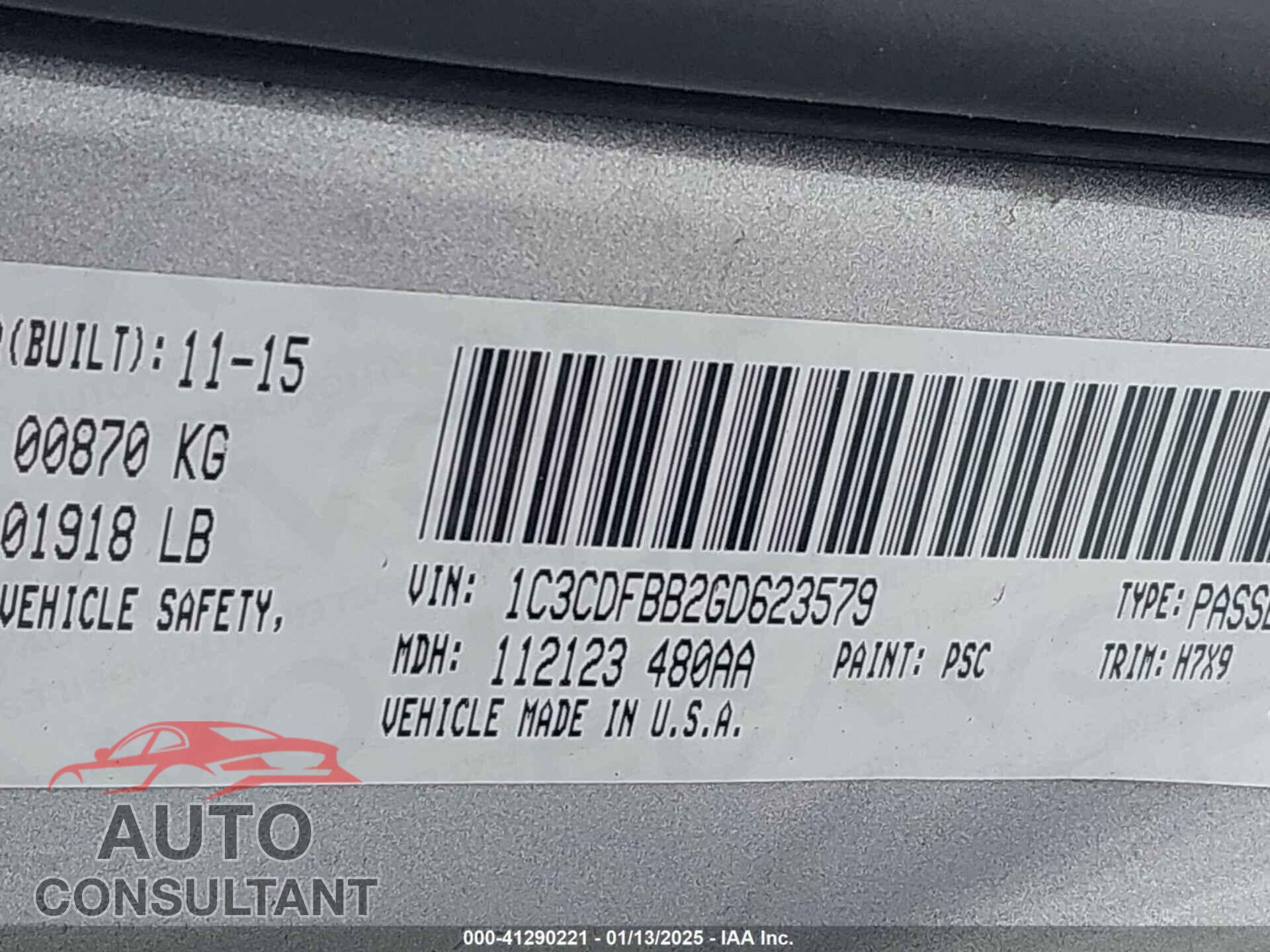 DODGE DART 2016 - 1C3CDFBB2GD623579