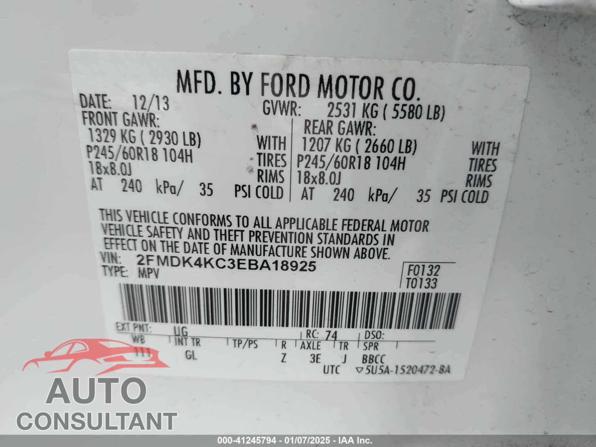 FORD EDGE 2014 - 2FMDK4KC3EBA18925
