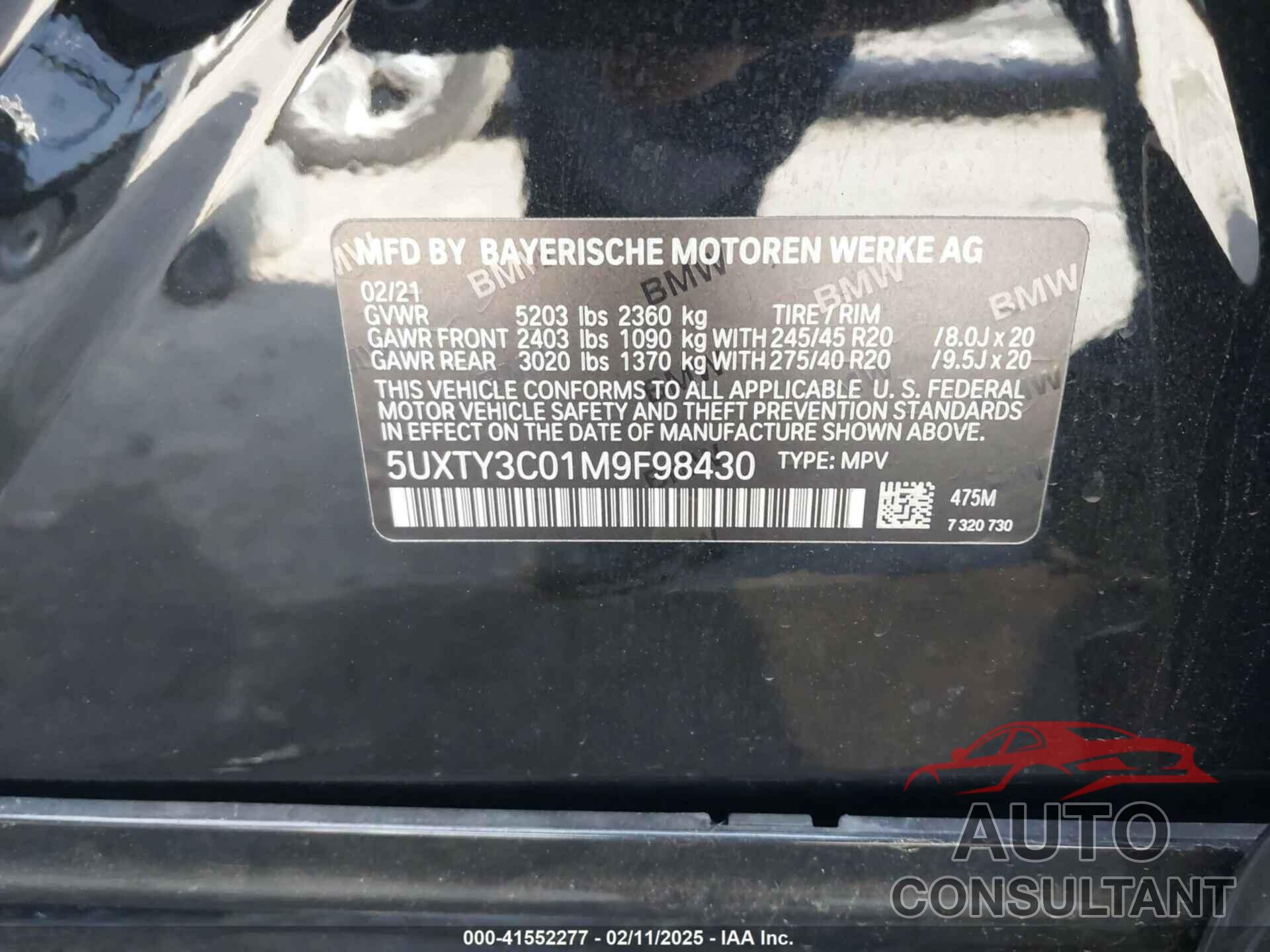 BMW X3 2021 - 5UXTY3C01M9F98430
