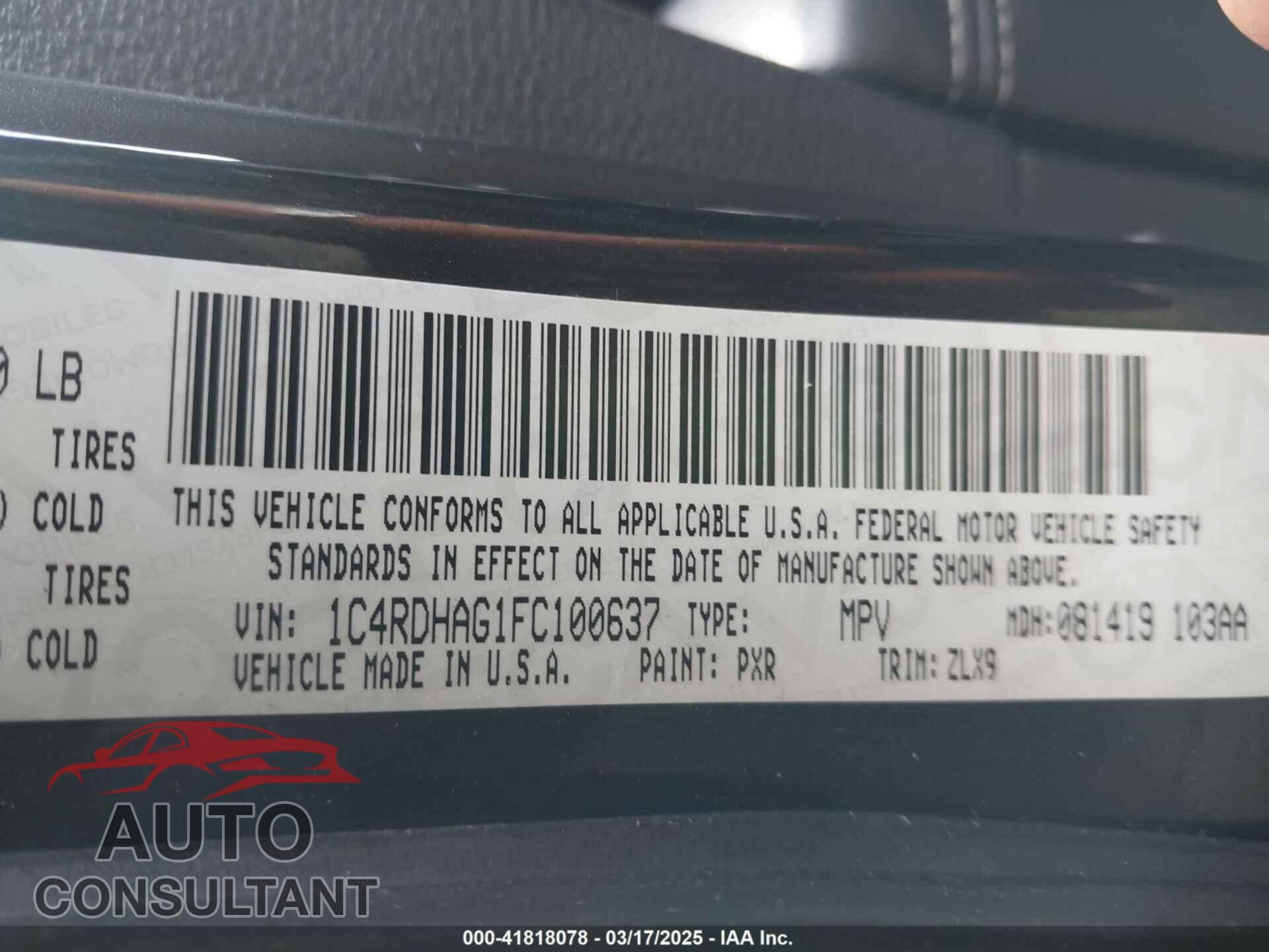 DODGE DURANGO 2015 - 1C4RDHAG1FC100637