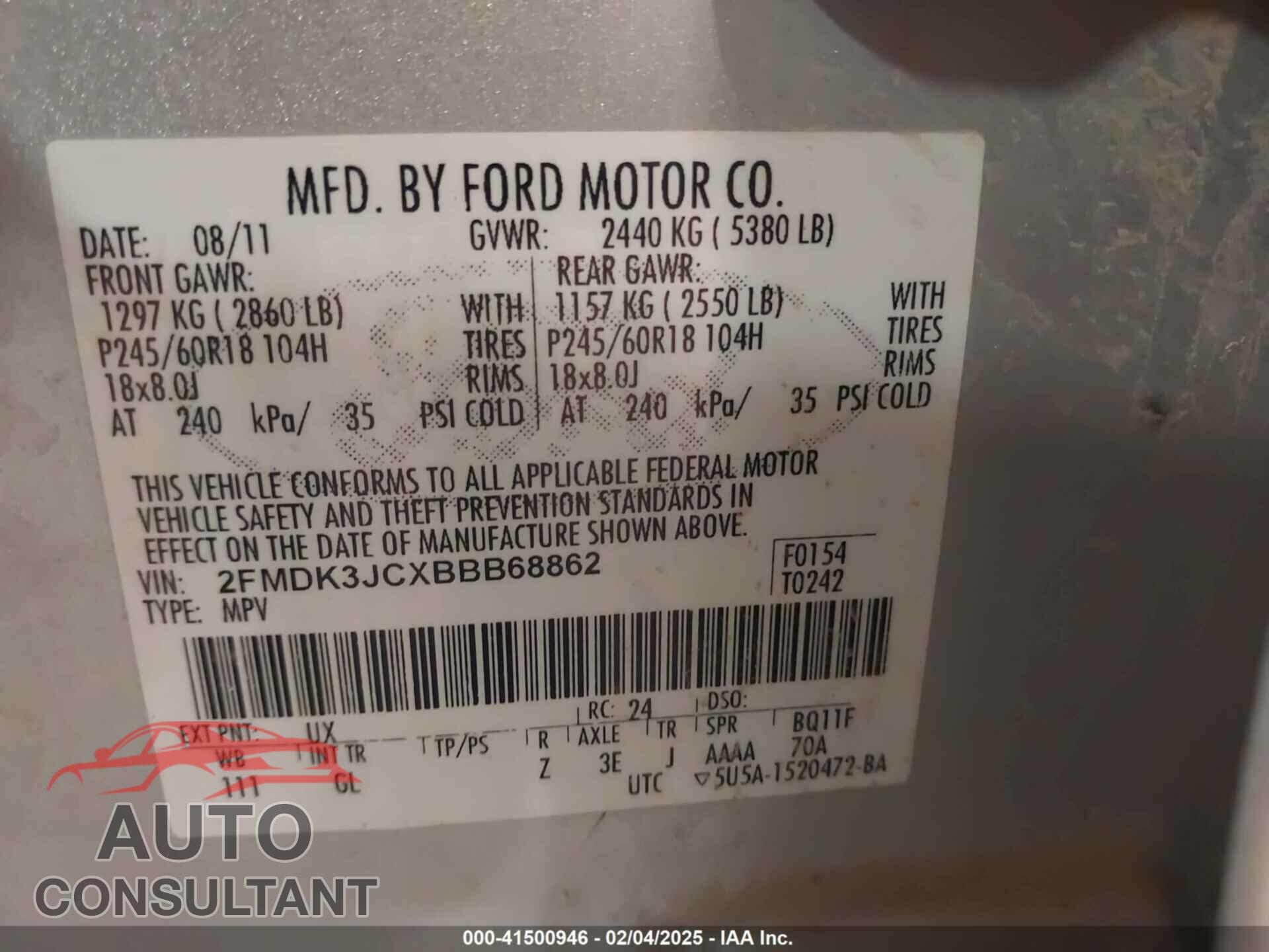 FORD EDGE 2011 - 2FMDK3JCXBBB68862