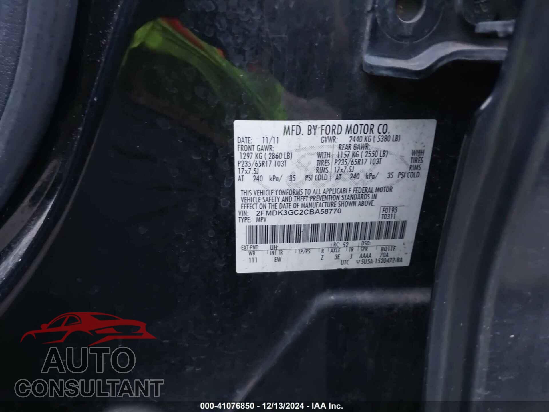 FORD EDGE 2012 - 2FMDK3GC2CBA58770