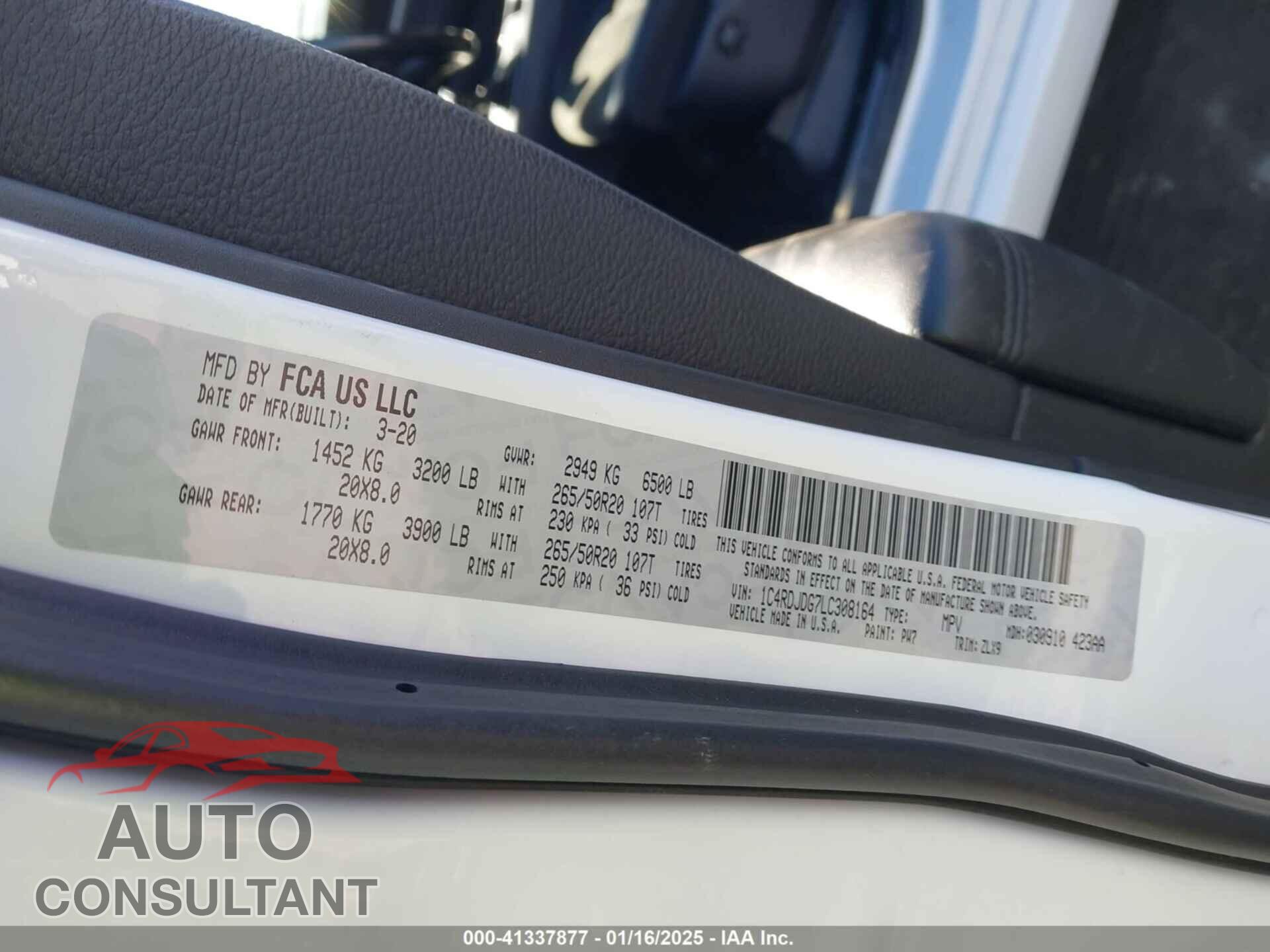 DODGE DURANGO 2020 - 1C4RDJDG7LC308164