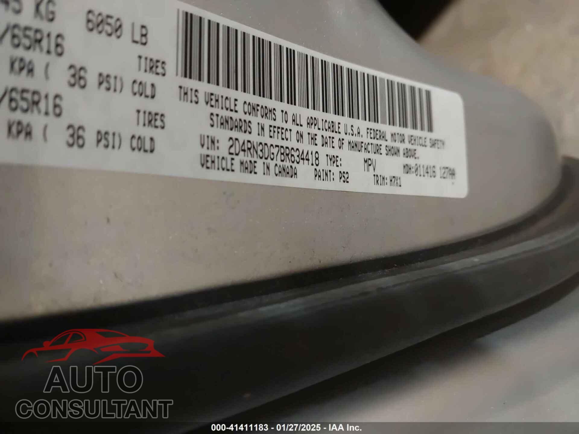 DODGE GRAND CARAVAN 2011 - 2D4RN3DG7BR634418