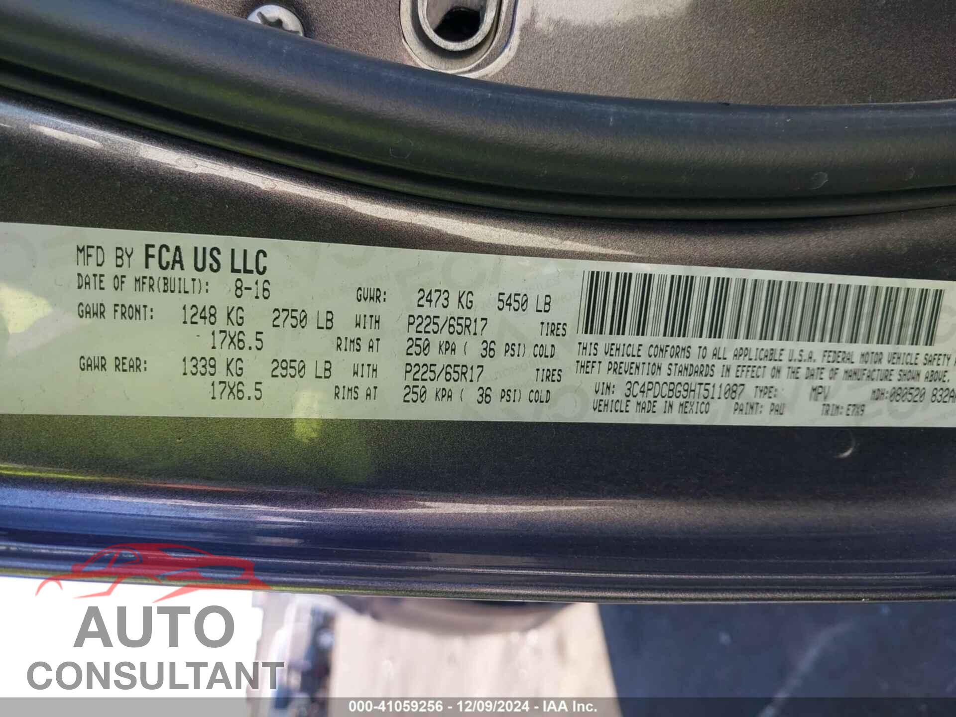DODGE JOURNEY 2017 - 3C4PDCBG9HT511087