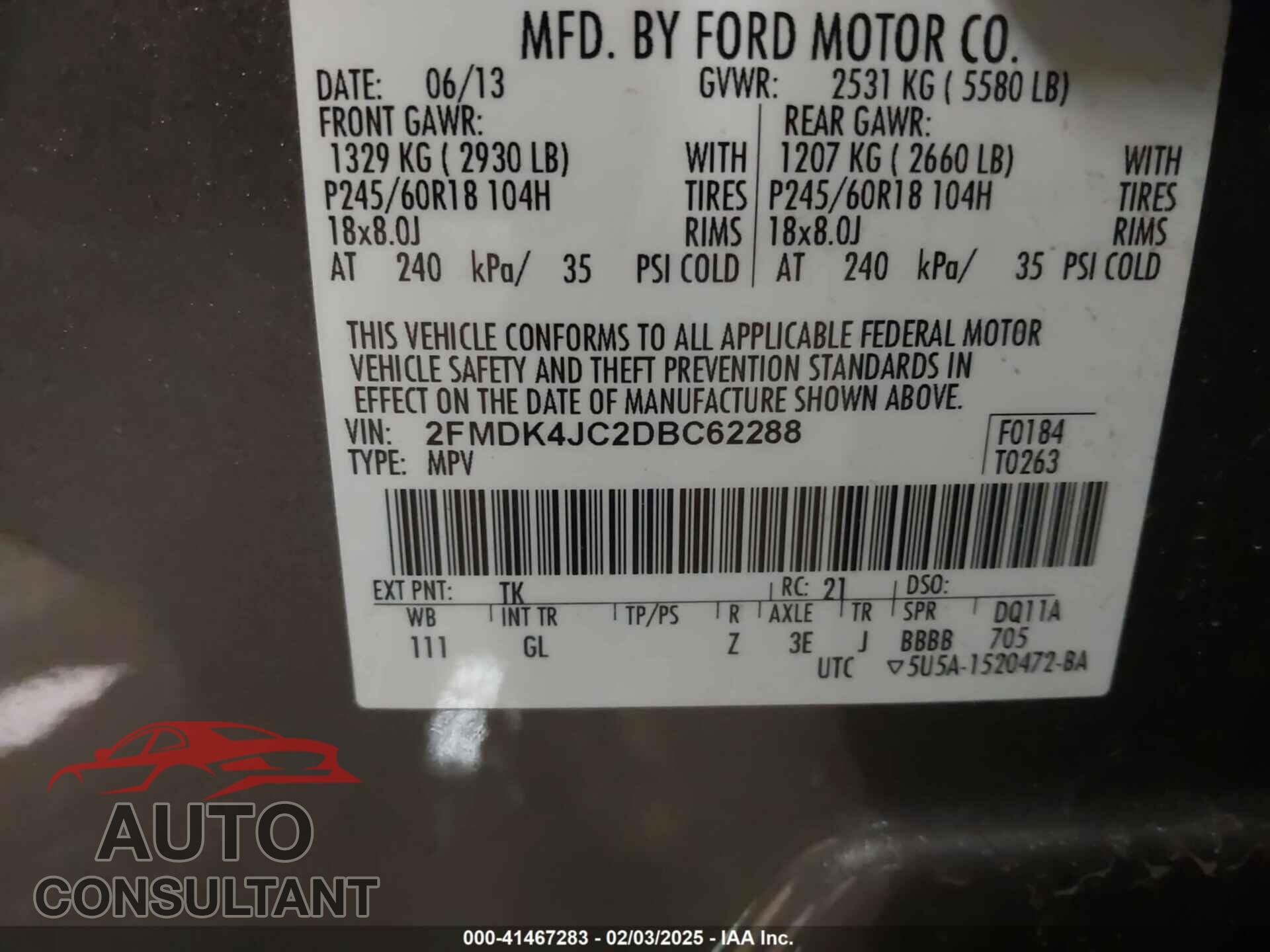 FORD EDGE 2013 - 2FMDK4JC2DBC62288