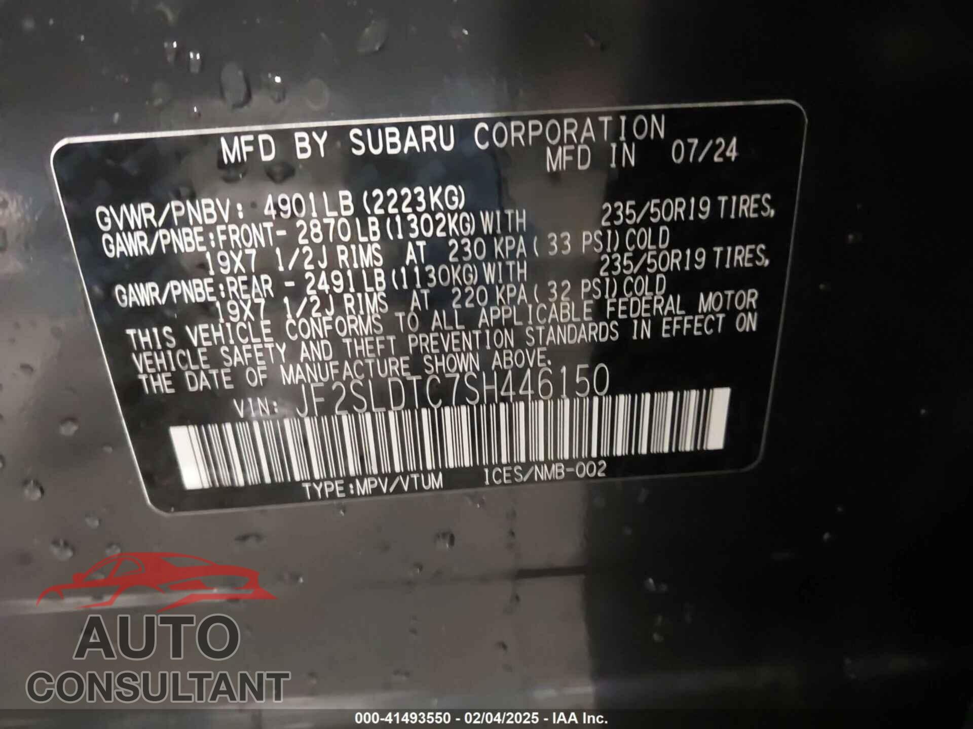 SUBARU FORESTER 2025 - JF2SLDTC7SH446150
